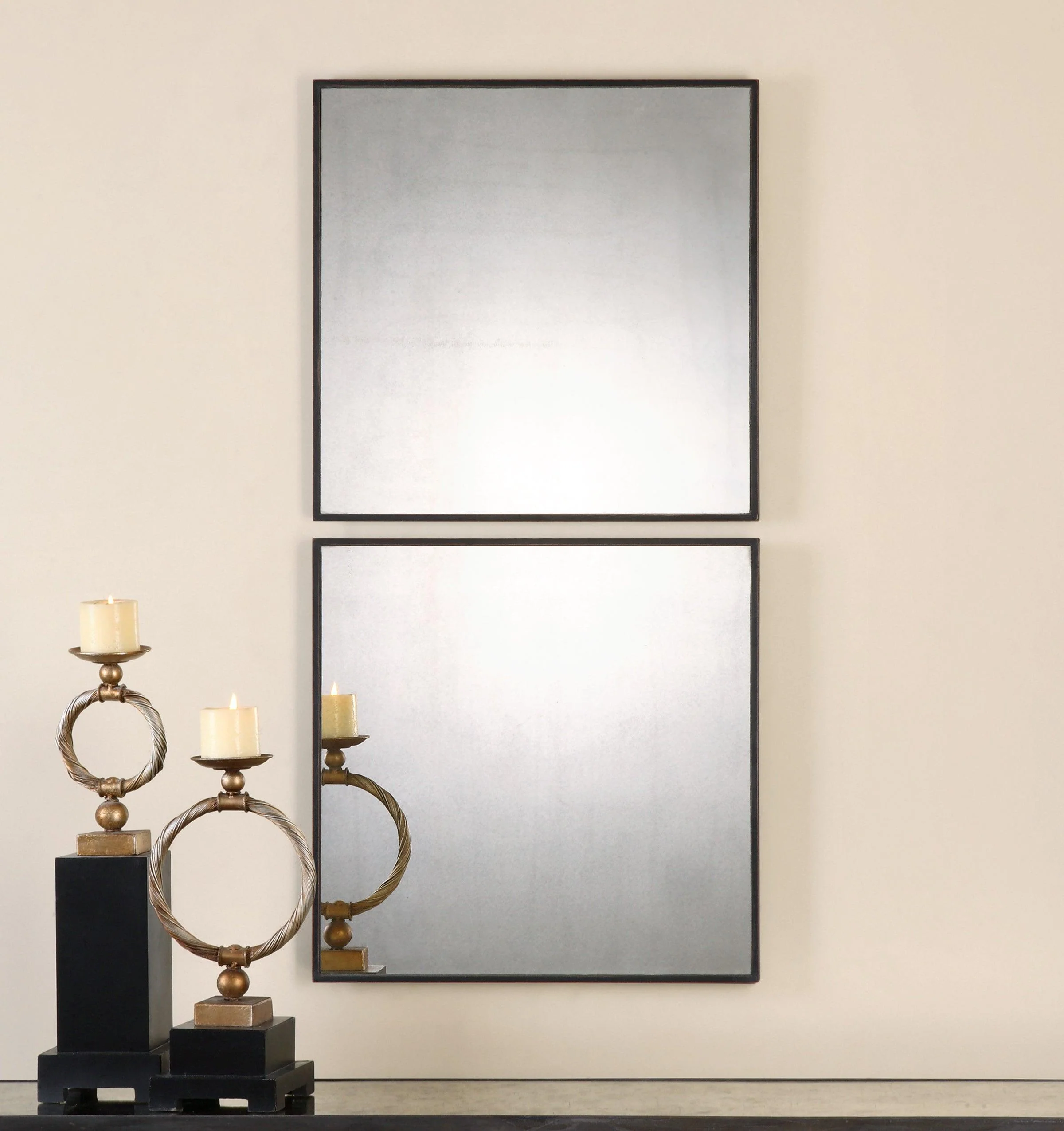 MATTY ANTIQUED SQUARE MIRRORS, SET OF 2 - Remutear