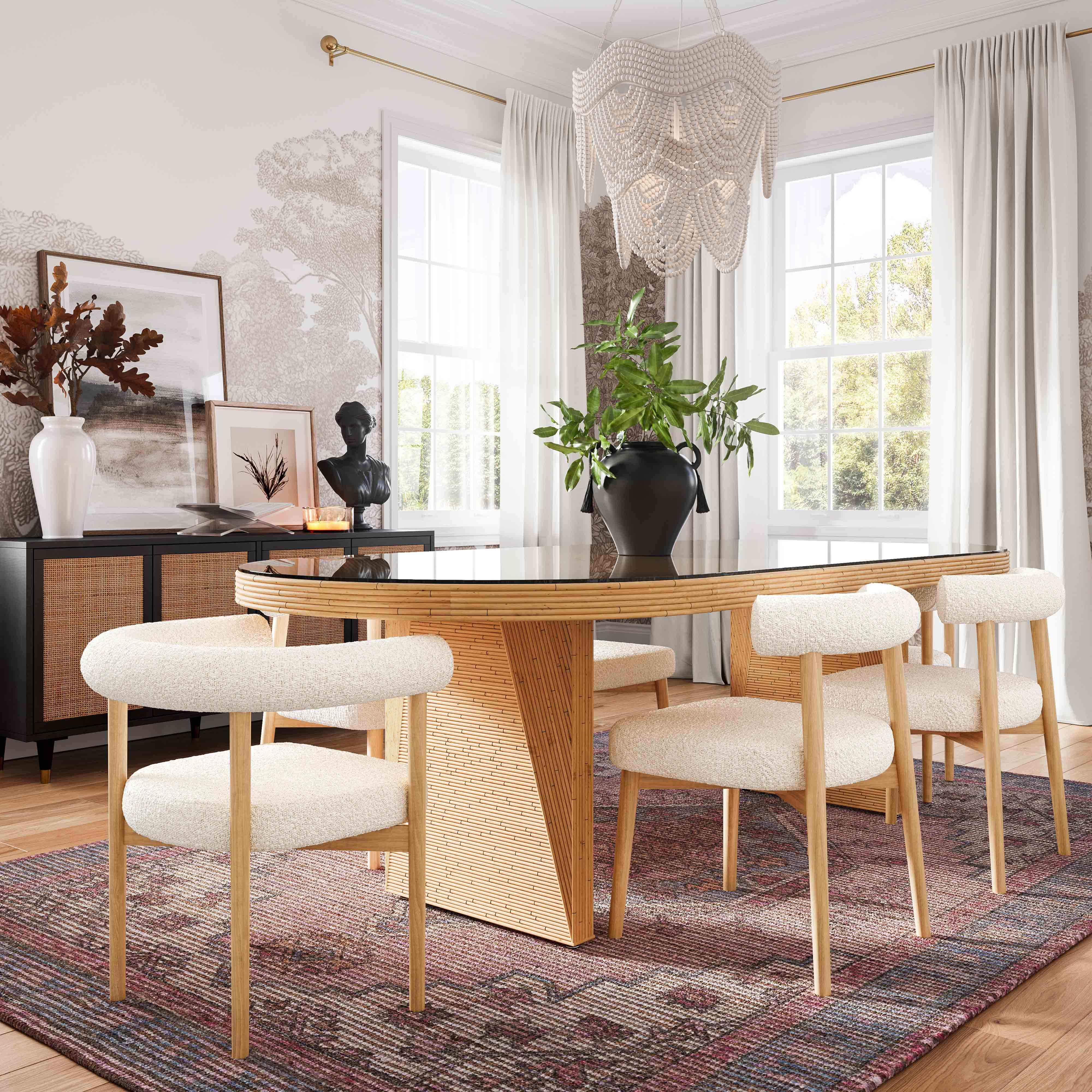 Caren Natural Rattan and Glass Oval Dining Table - Remutear