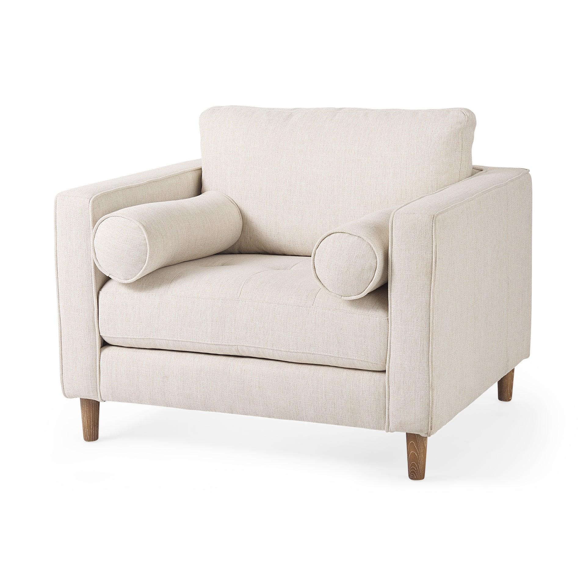 Loretta 40.7L x 36.2W x 33.9H Cream Fabric Chair W/ Two Bolster Cushions - Remutear