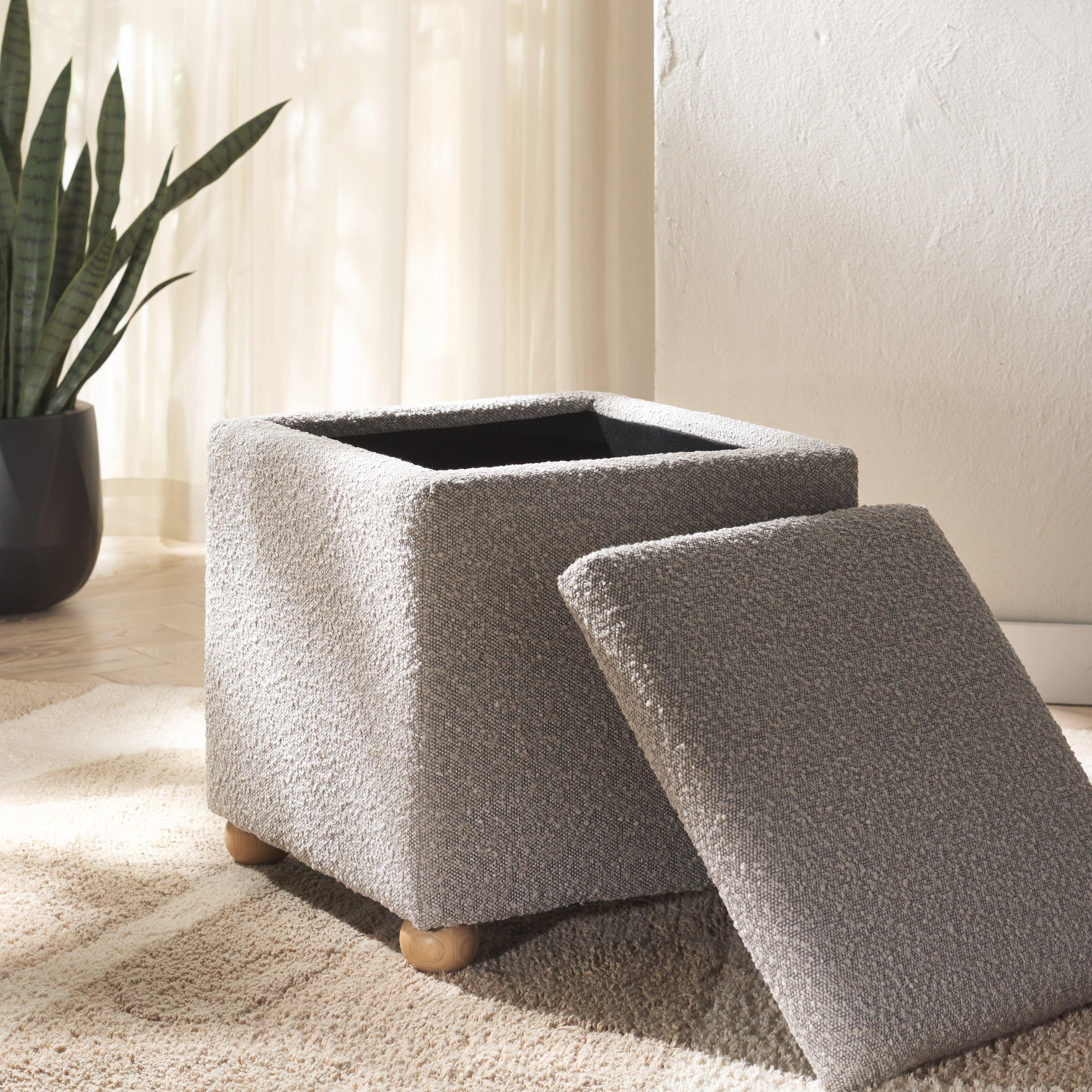 BECKA SQUARE BOUCLE STORAGE OTTOMAN - Remutear