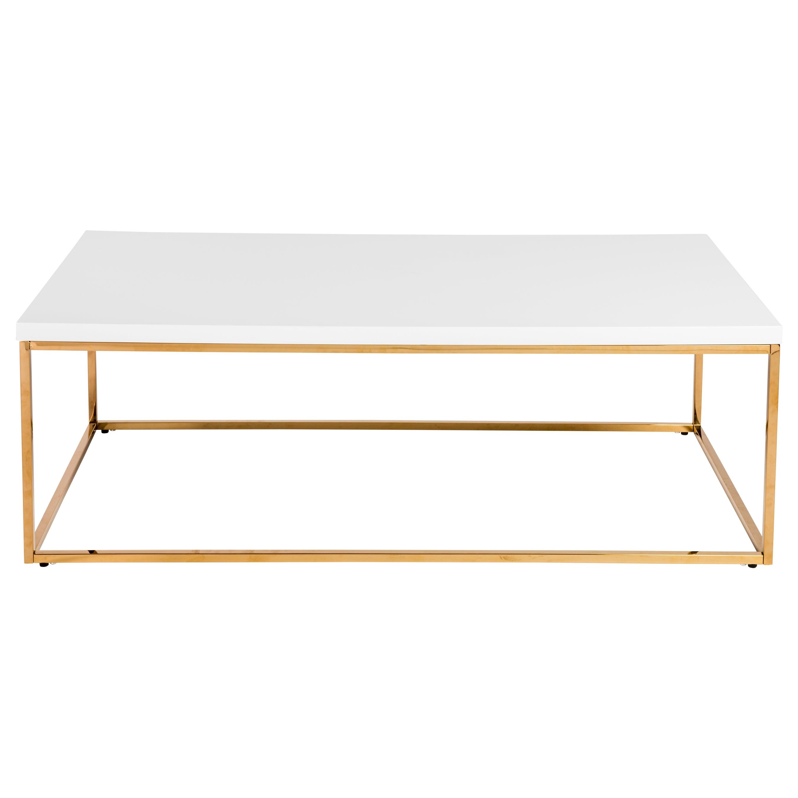 TERESA RECTANGULAR COFFEE TABLE IN HIGH GLOSS WHITE WITH BRUSHED HIGH GLOSS GOLD STAINLESS STEEL BASE - Remutear
