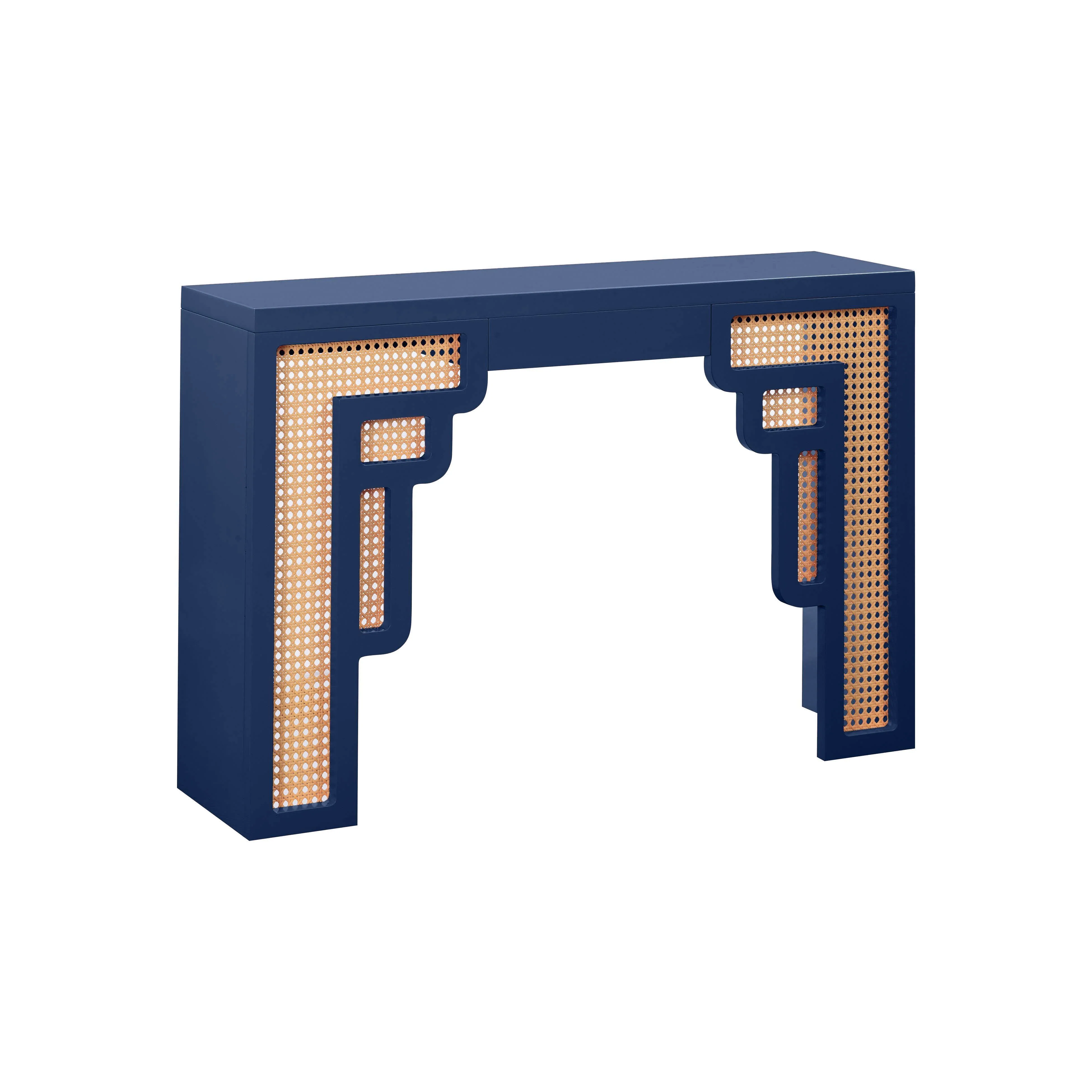 Suzie Navy & Rattan Console Table - Remutear