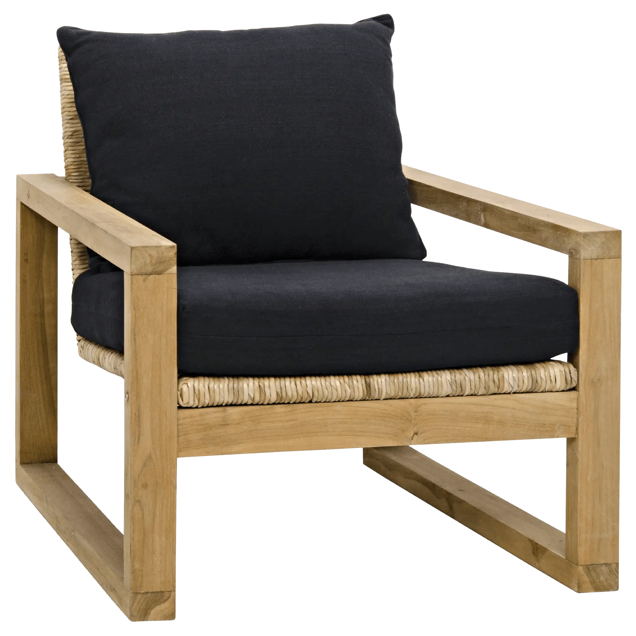 Martin Chair, Teak Frame, Woven Seat, Black Woven Fabric - Remutear
