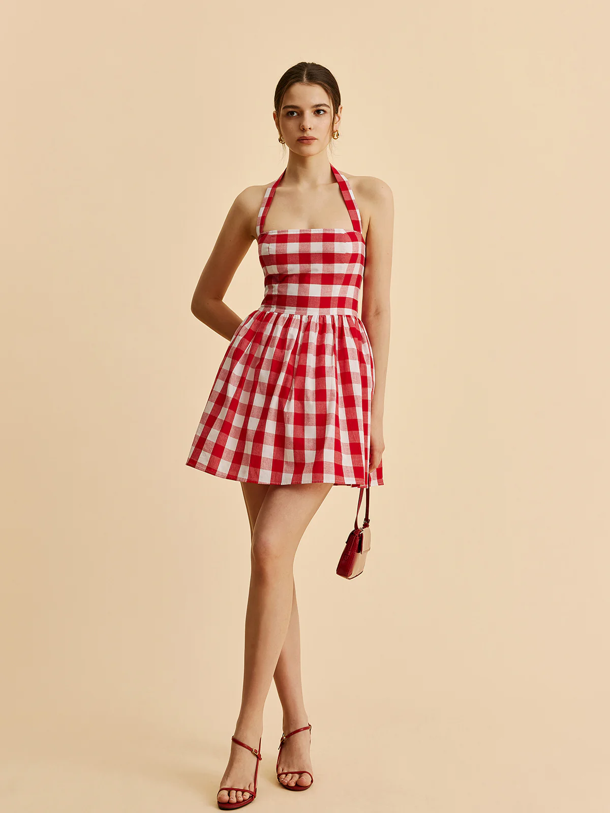Plaid Halter Flare Dress - Remutear