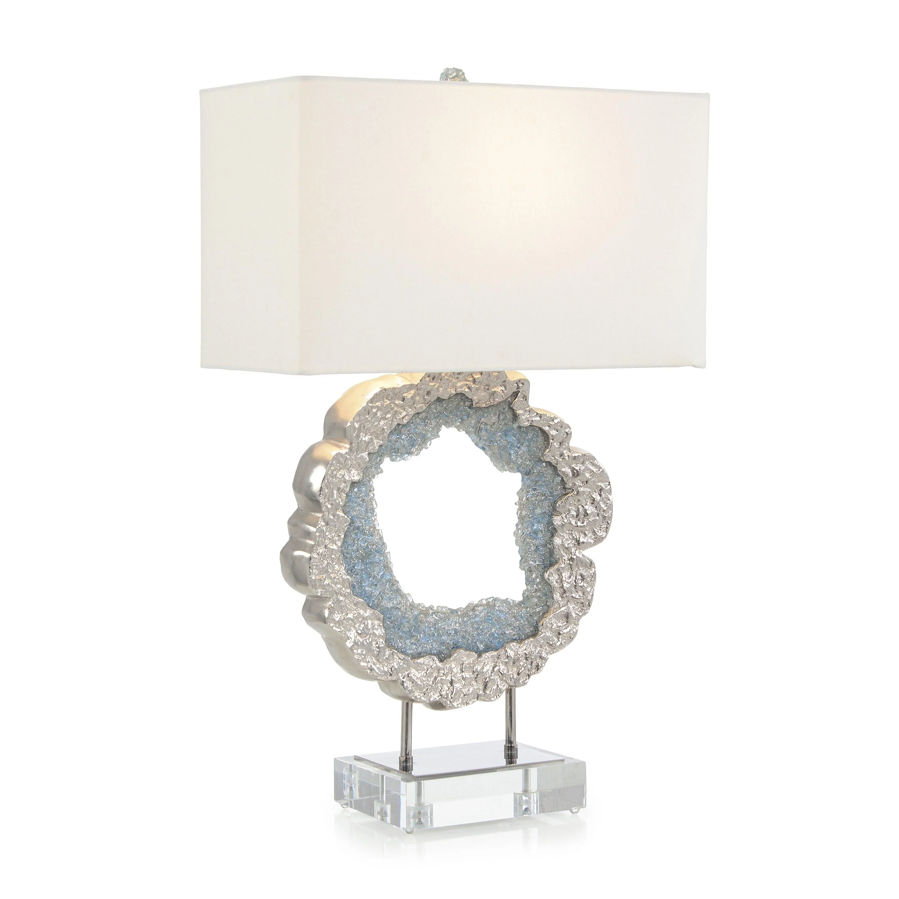 Hammered Nickel and Sea Blue Geode Table Lamp - Remutear