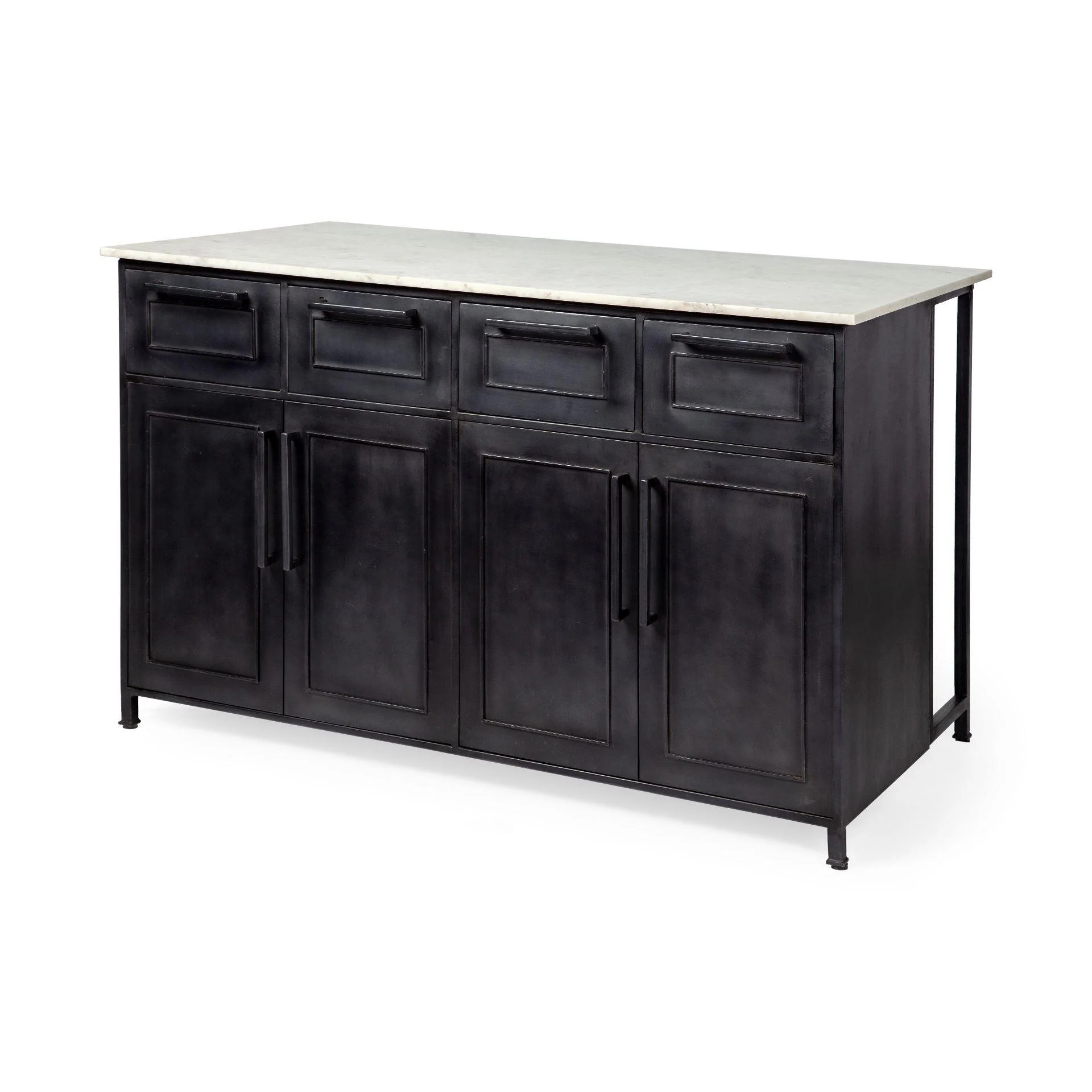 Fieri Solid Iron Black Body White Marble Top Four Drawer Kitchen Island - Remutear