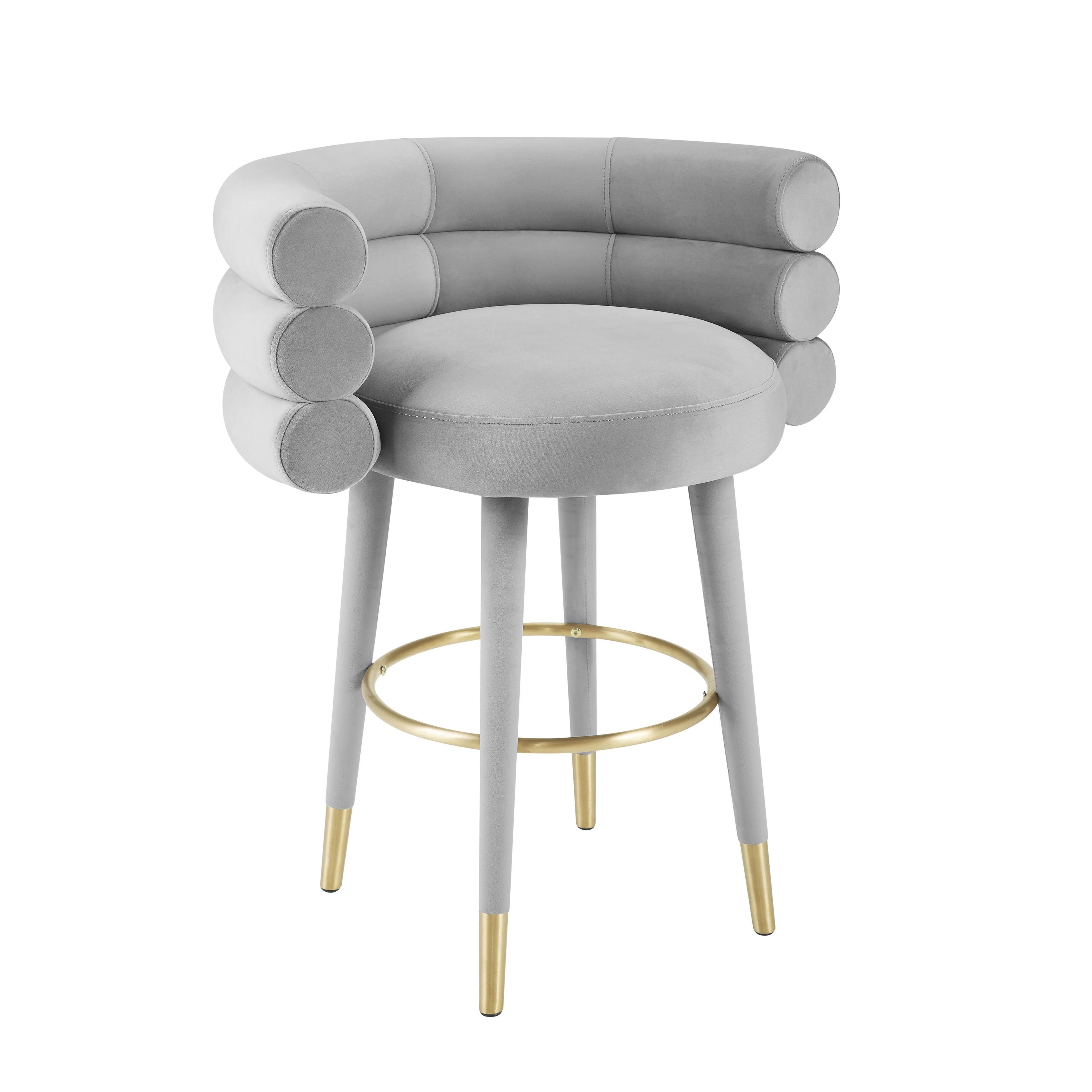 Betty Grey Velvet Barstool - Remutear