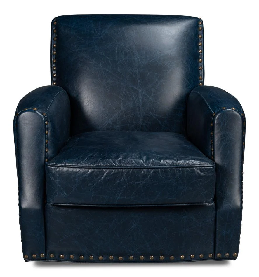 Taft Leather Swivel Chair - Chateau Blue - Remutear