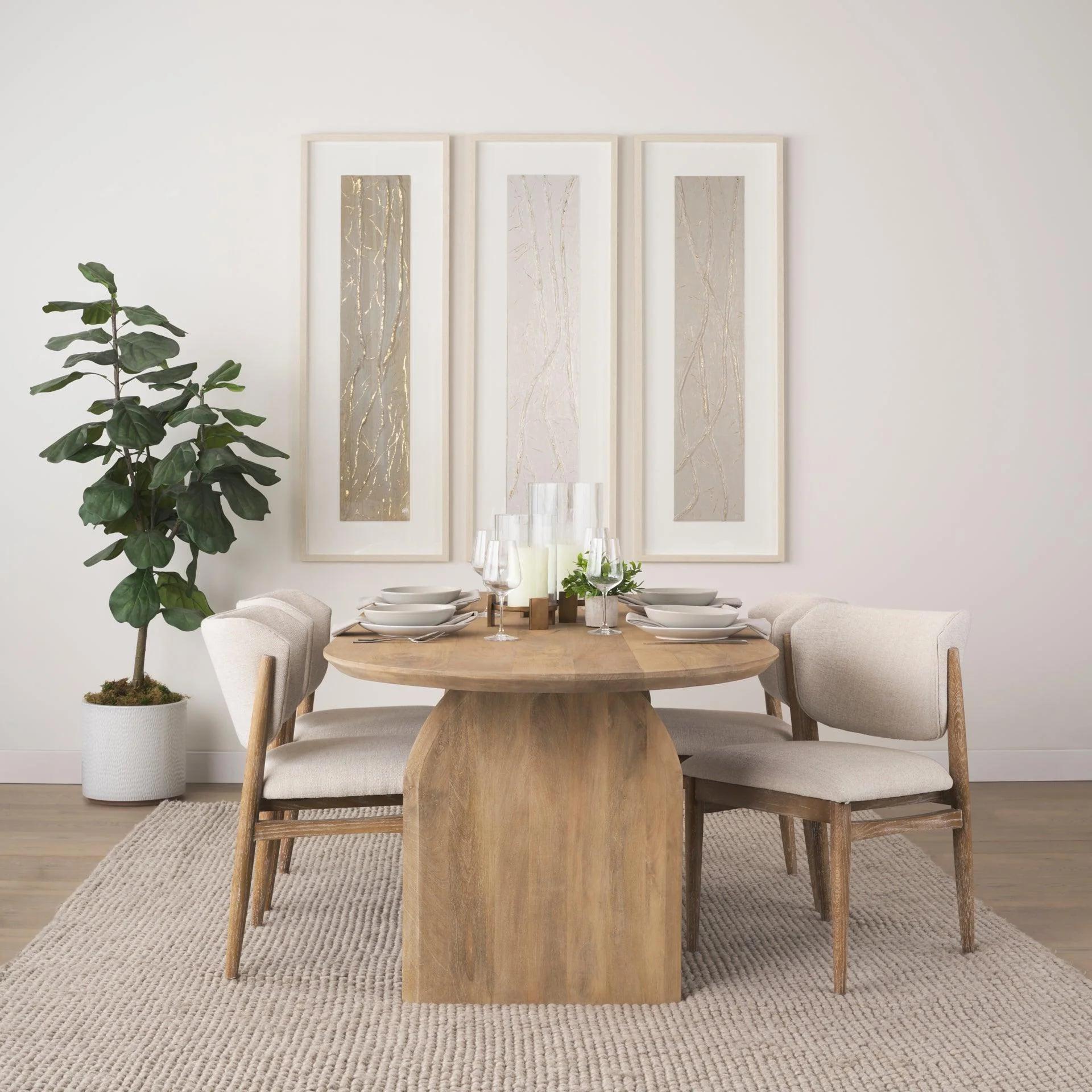 Cline Cream Fabric Upholstered and Light Brown Wood Dining Chair - Set of 2 - Remutear