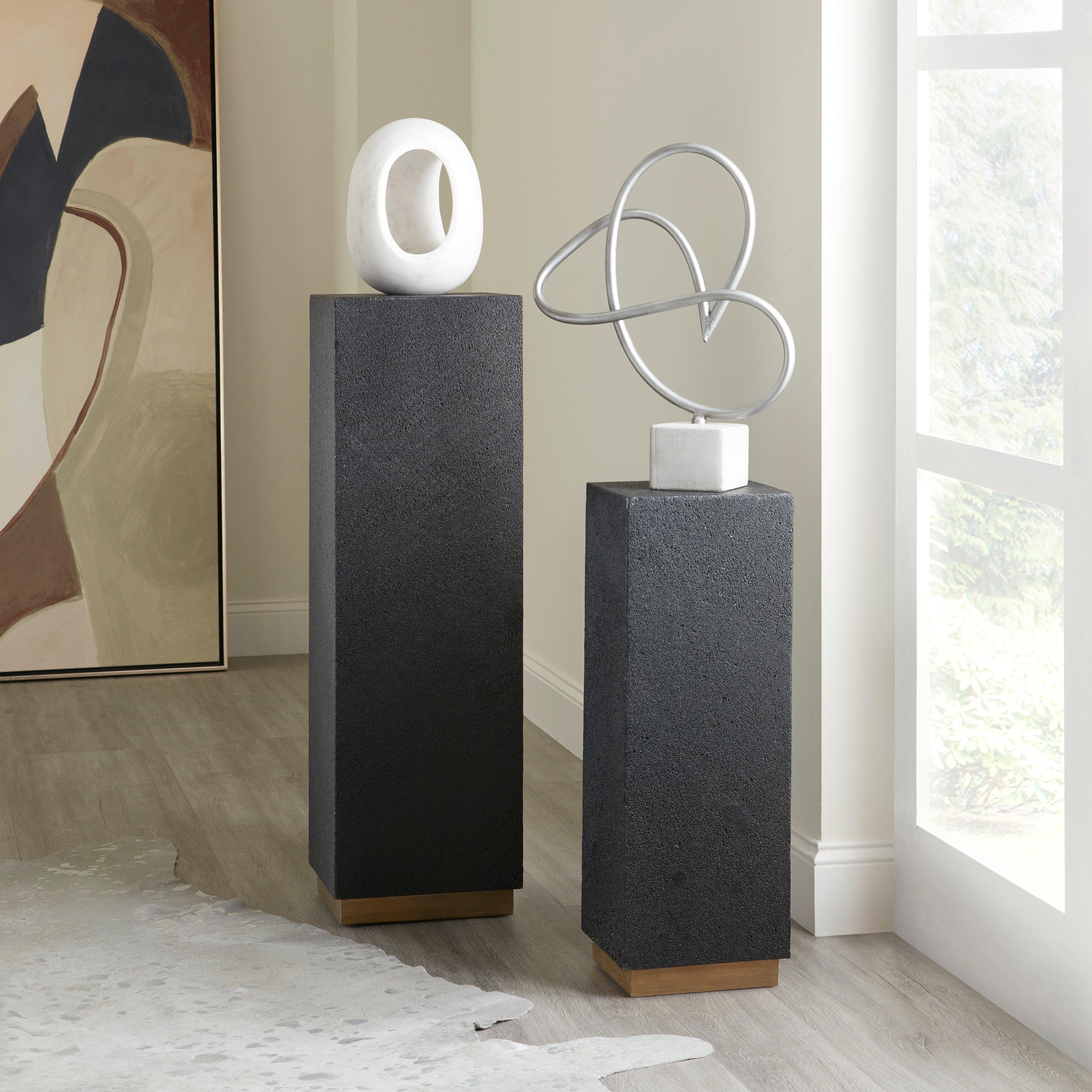 Medium Lava Stone Metal Base Pedestal - Remutear