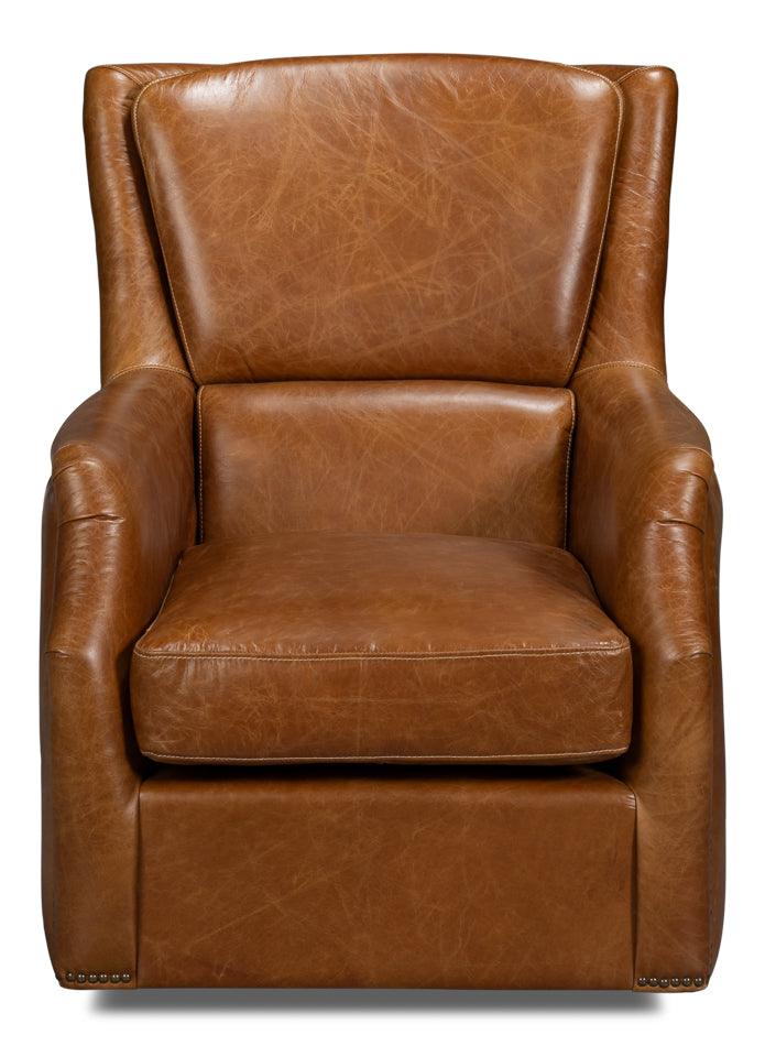Baker Leather Swivel Chair - Cuba Brown - Remutear