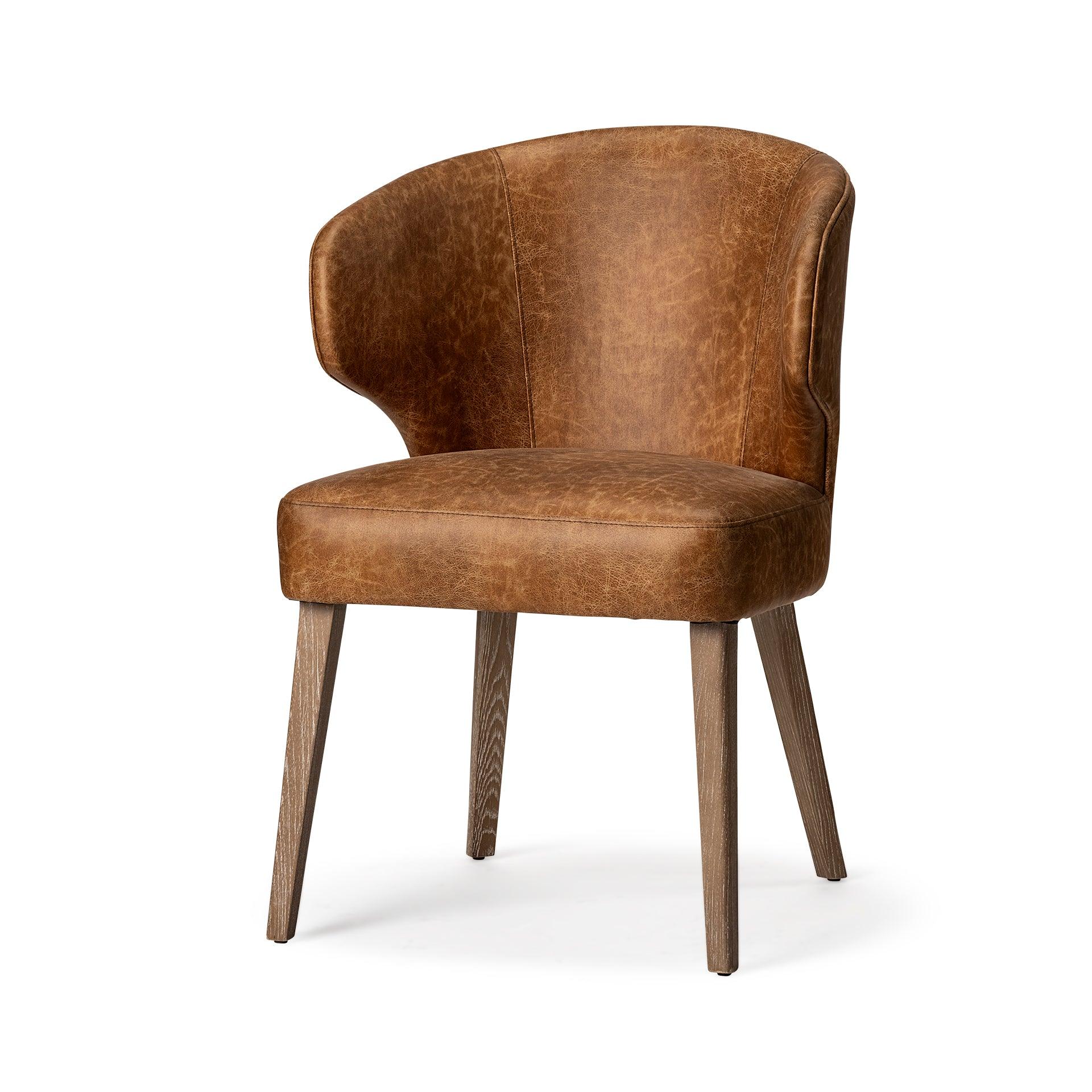 Niles 22.5L x 24.0W x 32.0H Brown Faux Leather Seat W/Brown Wooden Legs Wingback Dining Chair - Remutear
