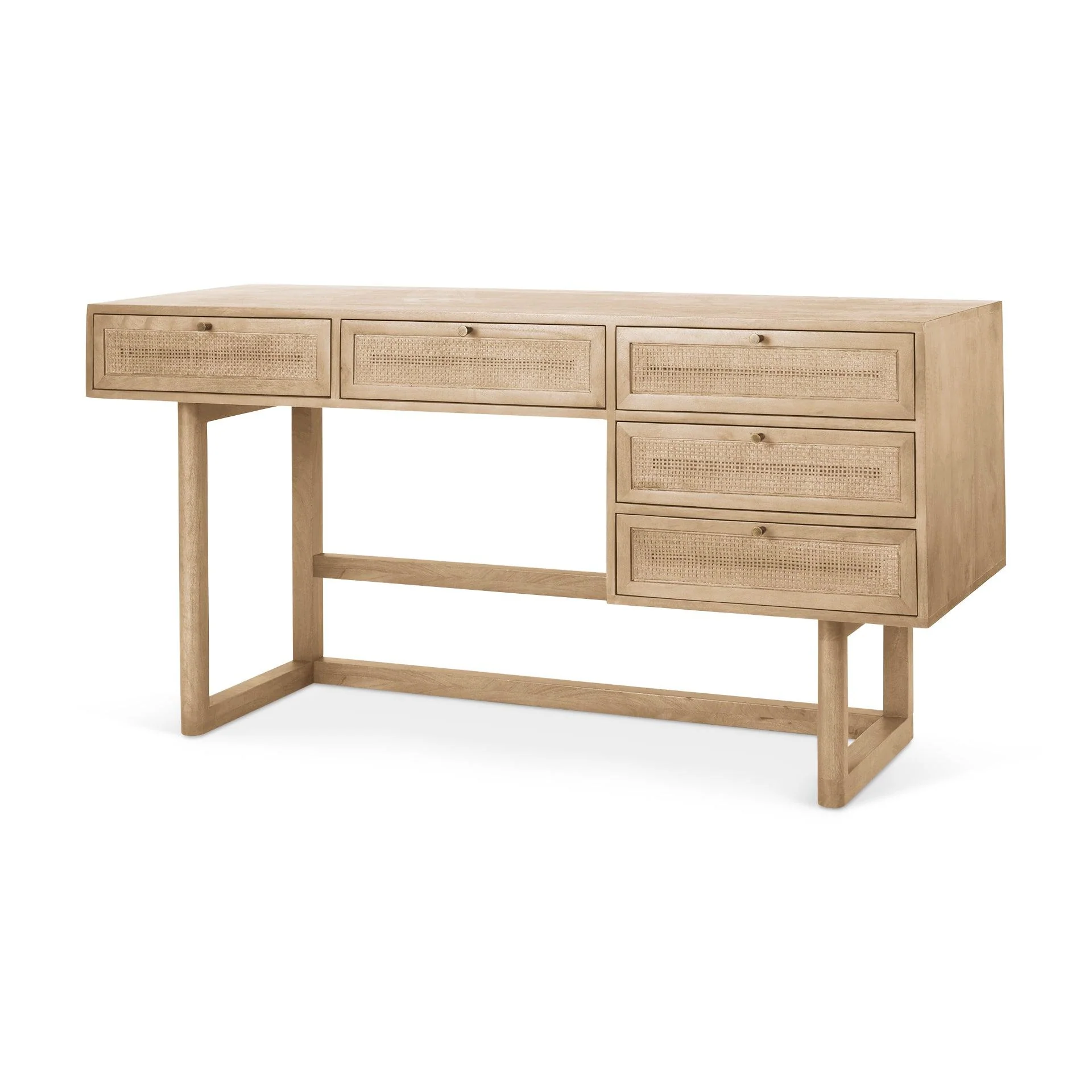 Grier  62.0L x 22.0W x 30.0H Light Brown Solid Wood W/Cane Office Desk - Remutear