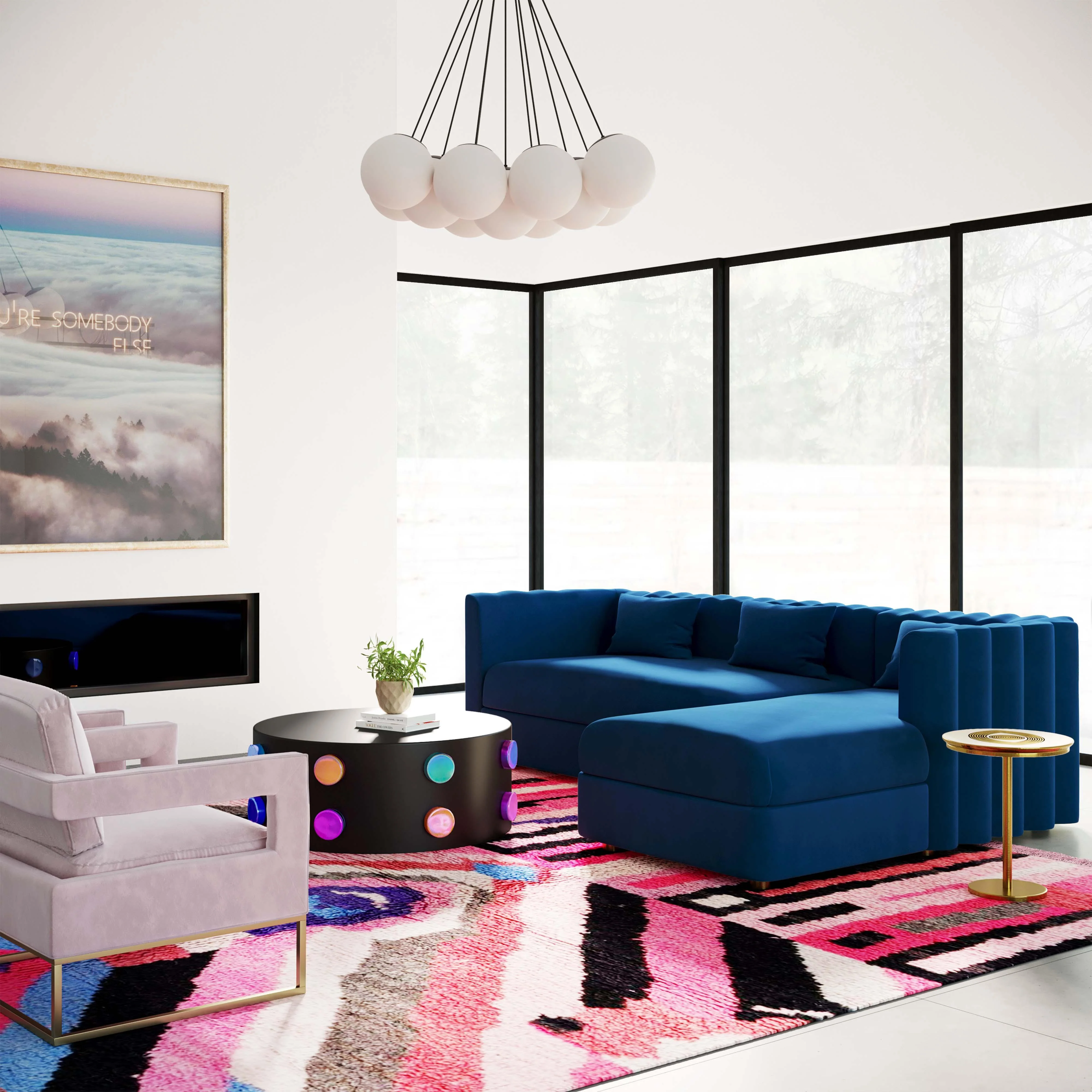 Callie Navy Velvet Sectional - RAF - Remutear