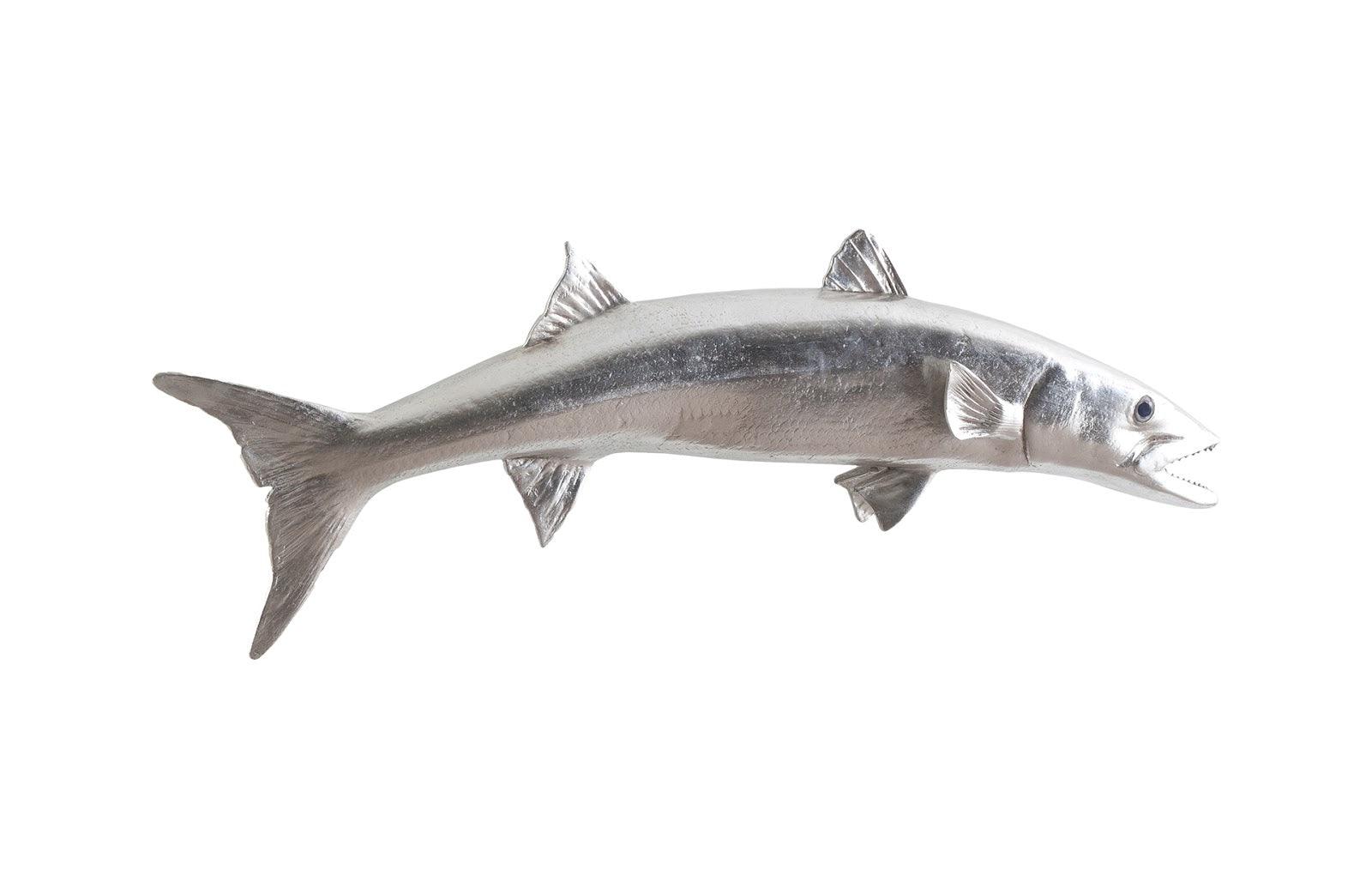 Barracuda Fish Wall Sculpture, Resin, Silver Leaf - Remutear