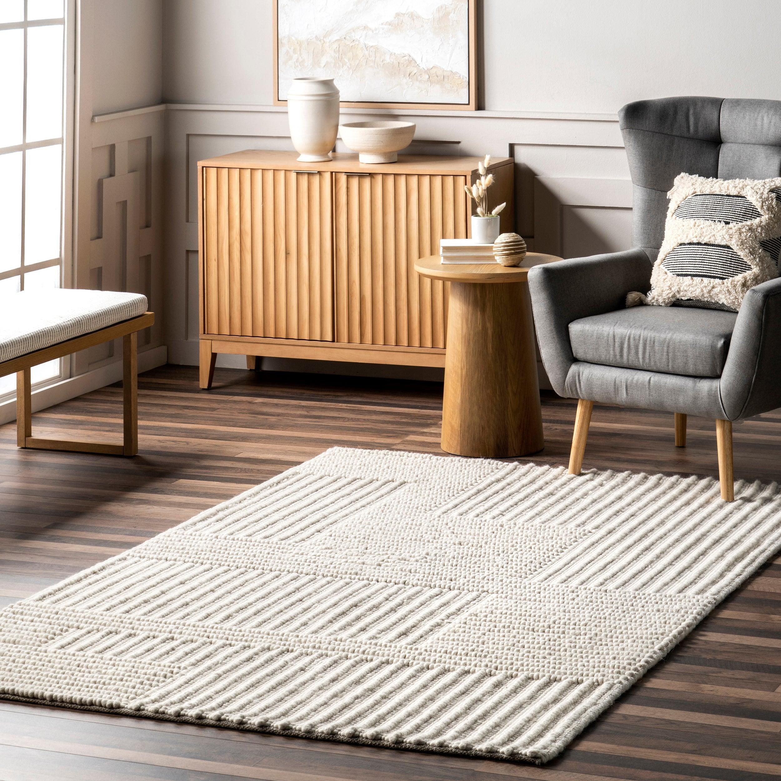 Dorene Contemporary High-Low Striped Wool Area Rug - Remutear