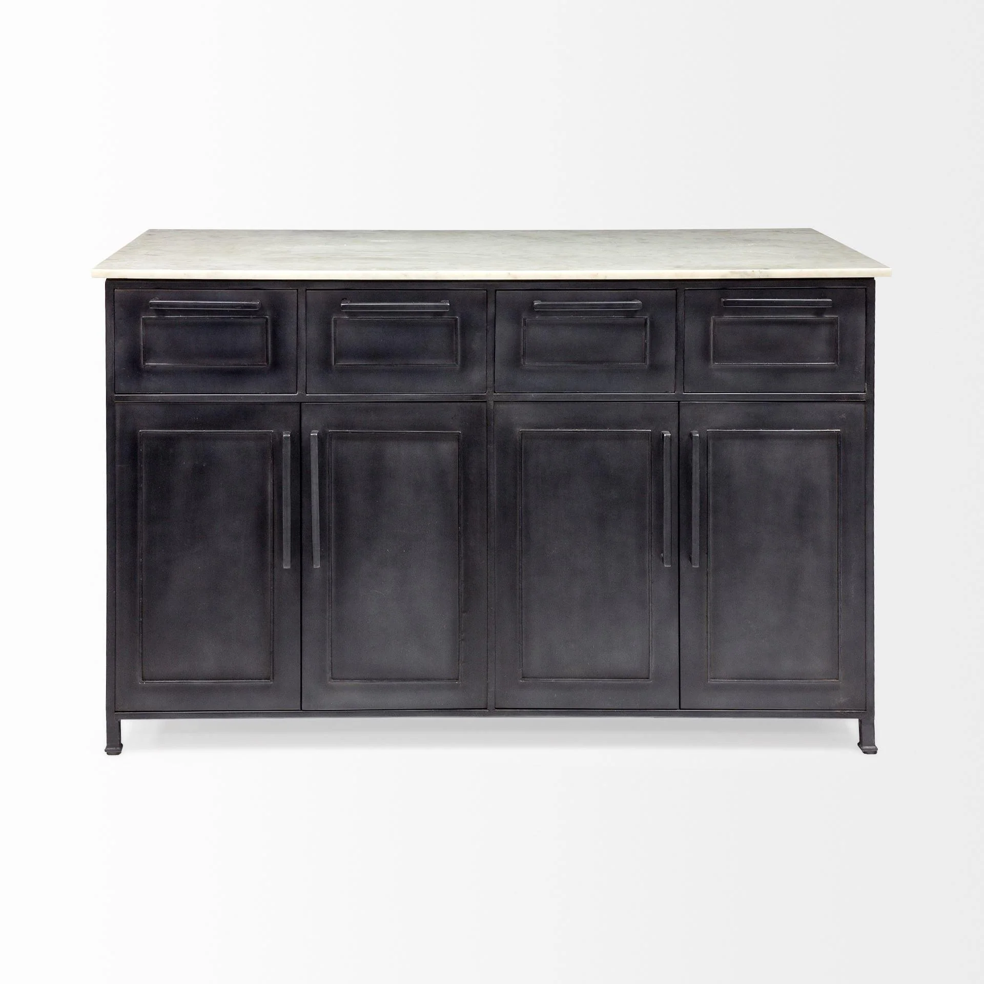 Fieri Solid Iron Black Body White Marble Top Four Drawer Kitchen Island - Remutear