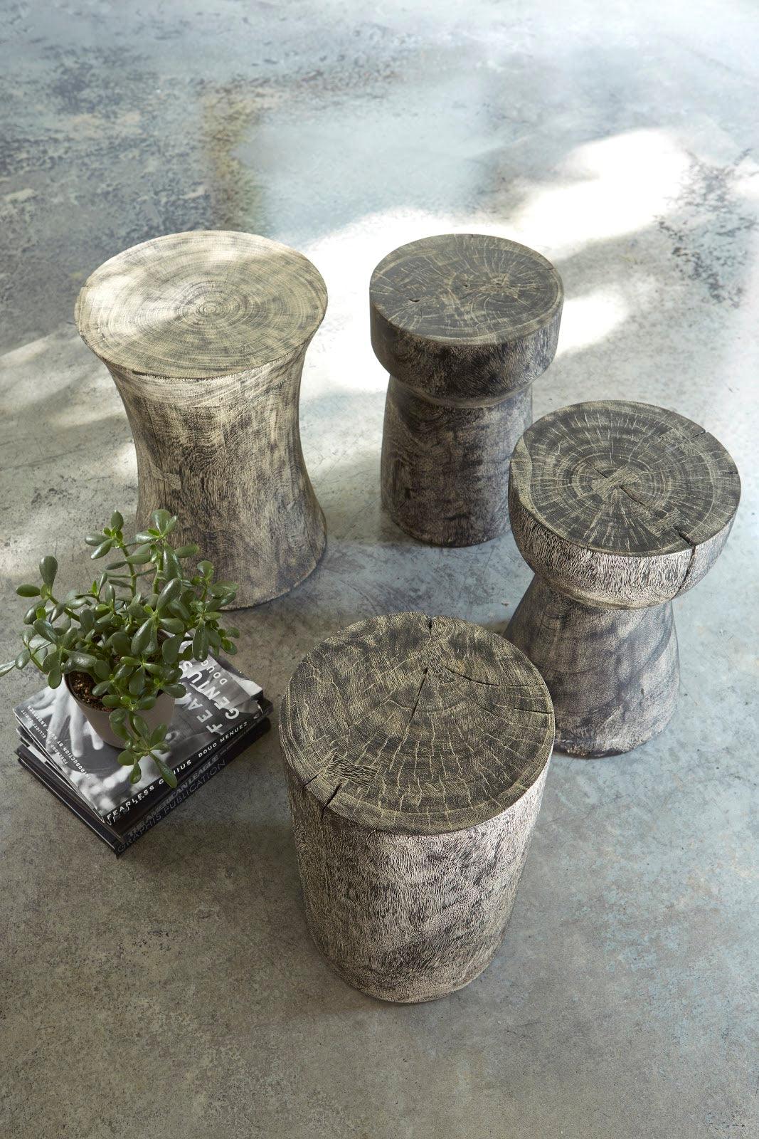 Stump Stool, Gray Stone Finish, Black - Remutear