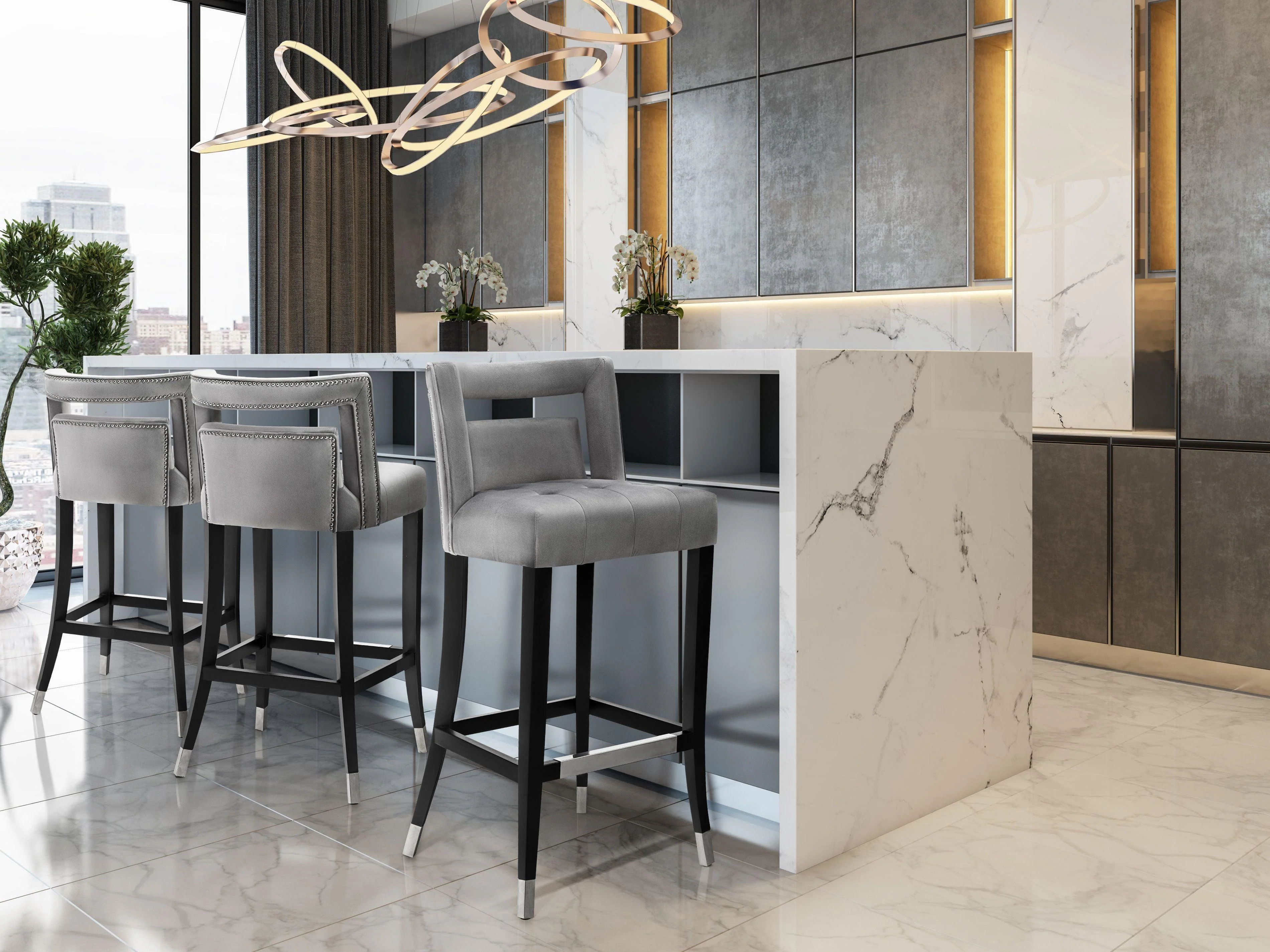 Hart Grey Velvet Bar Stool - Remutear