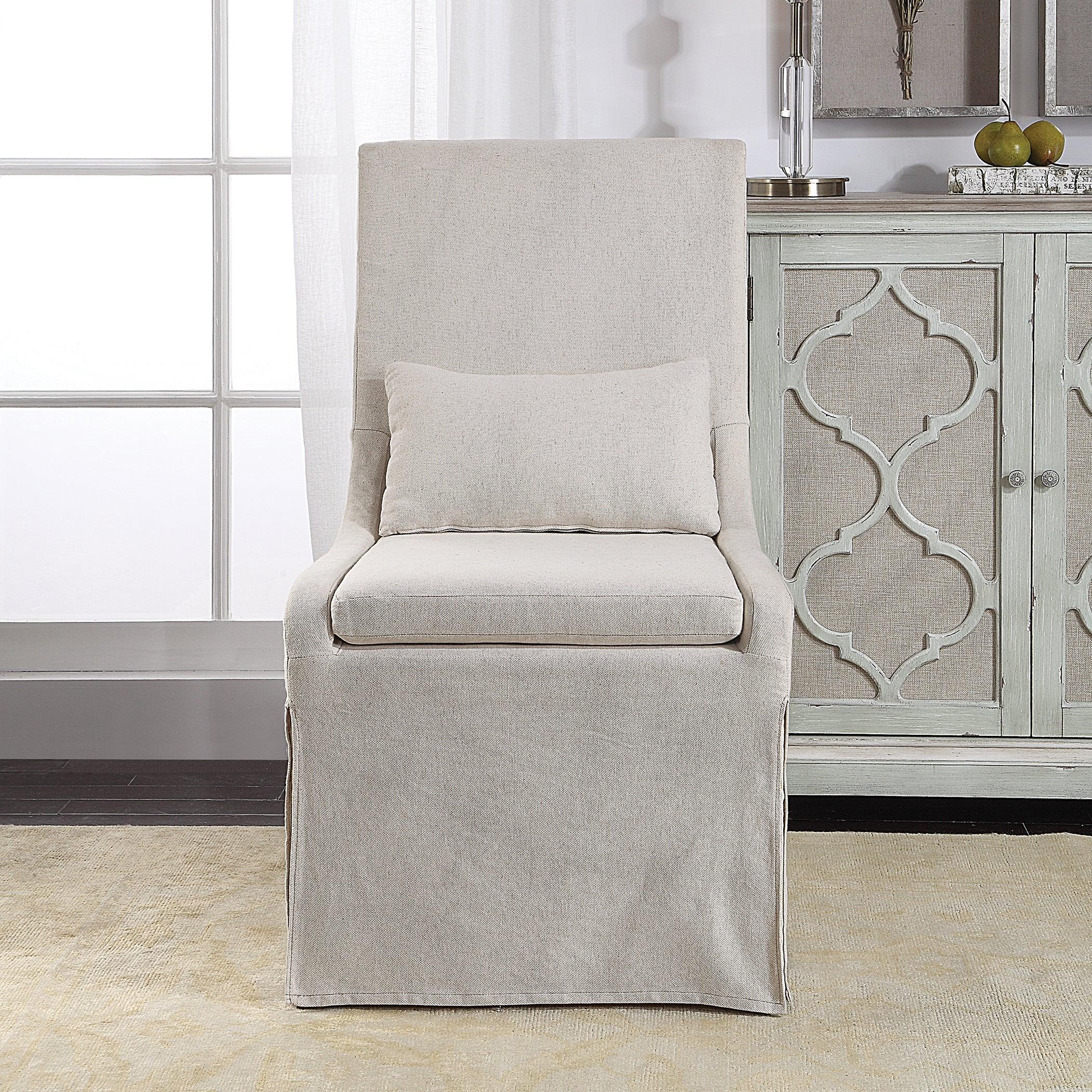 Coley White Linen Armless Chair - Remutear