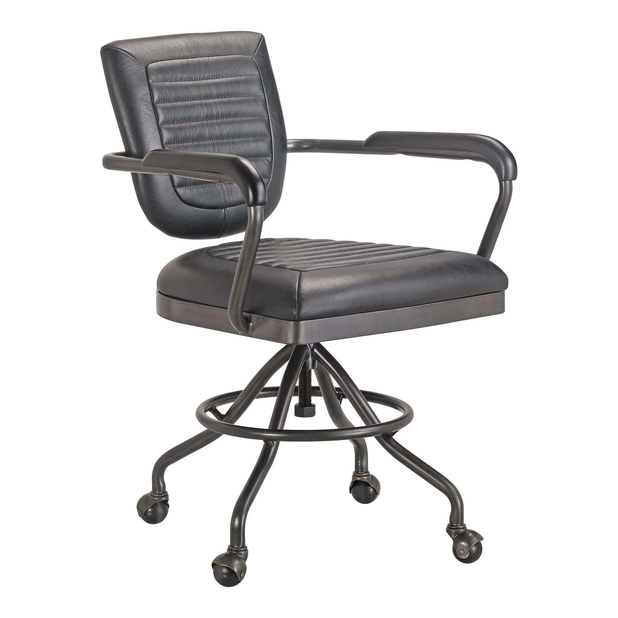 Foster Swivel Desk Chair Onyx Black Leather - Remutear