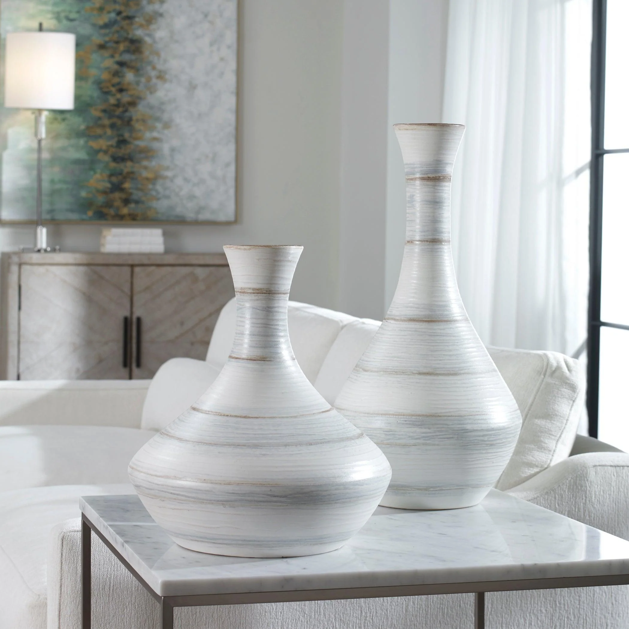 POTTER FLUTED STRIPED VASES, SET OF 2 - Remutear