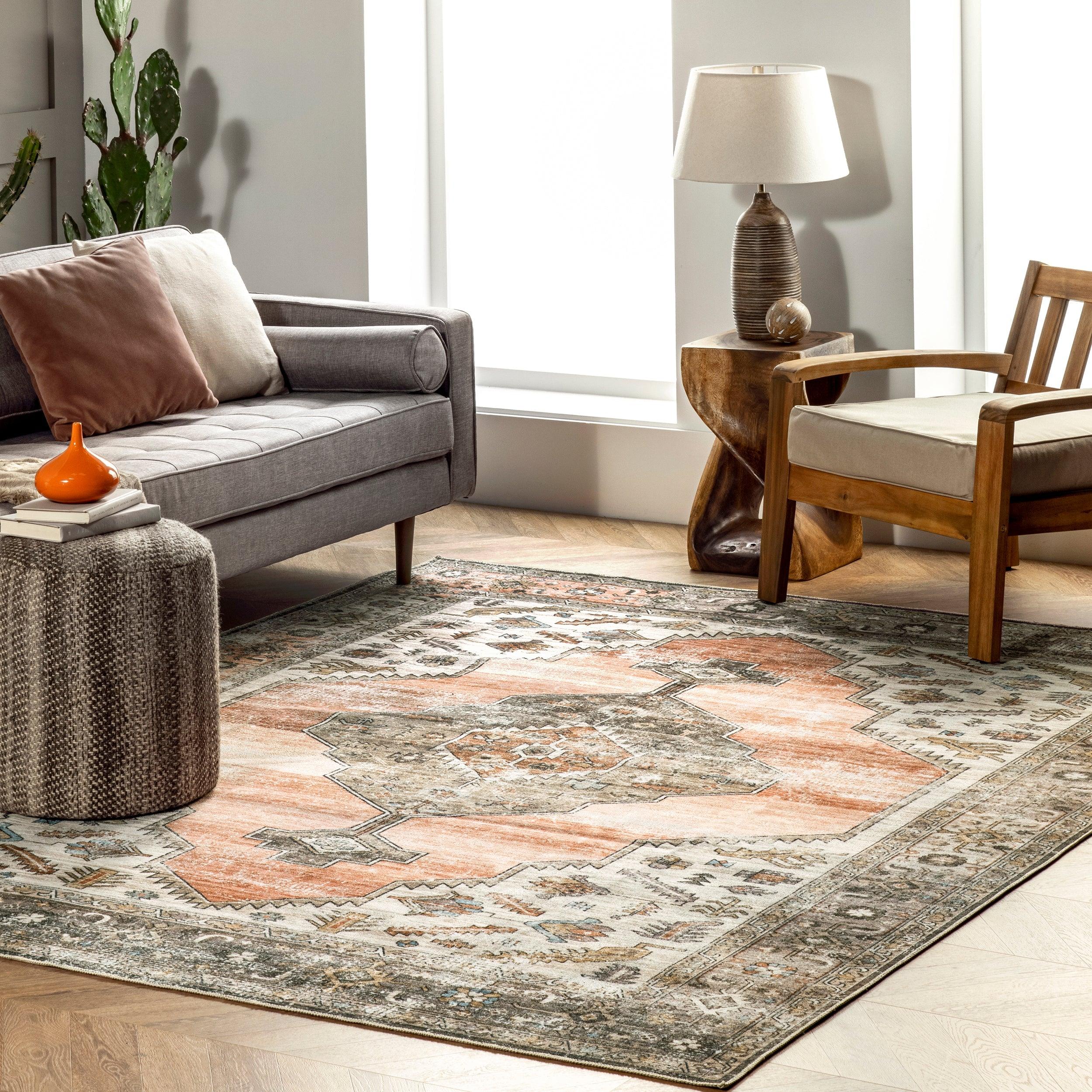 Gracie Distressed Medallion Machine Washable Area Rug - Remutear