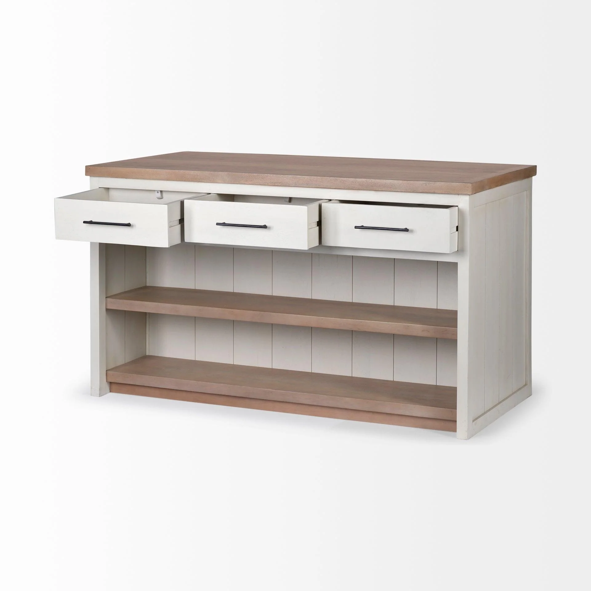 Fairview II White and Brown Two-Tone Stain Solid Wood Kitchen Island - Remutear
