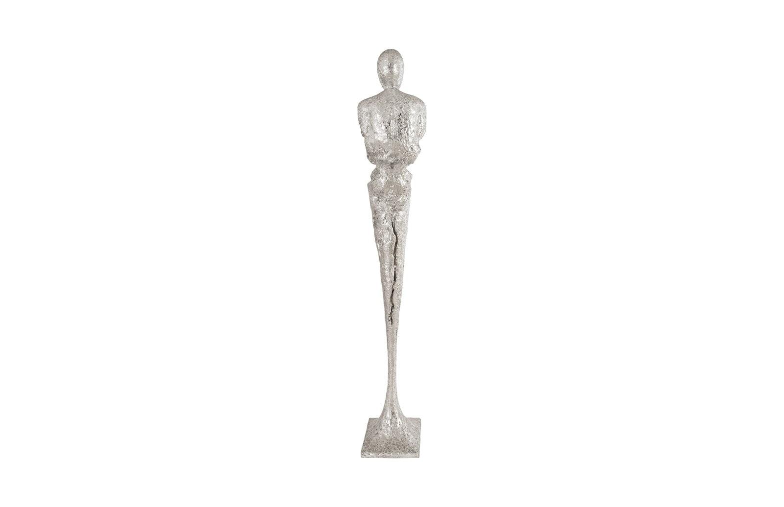 Tall Chiseled Male Sculpture, Resin, Silver Leaf - Remutear