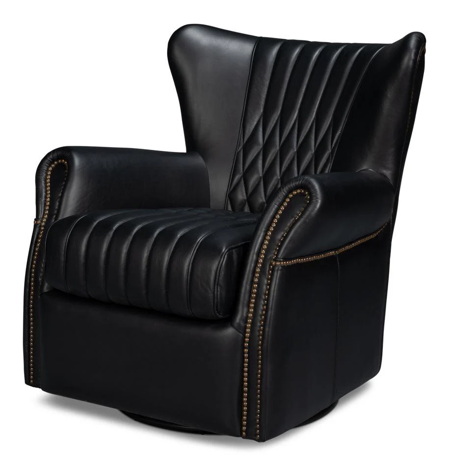 Bugatti Leather Swivel Chair Onyx Black - Remutear