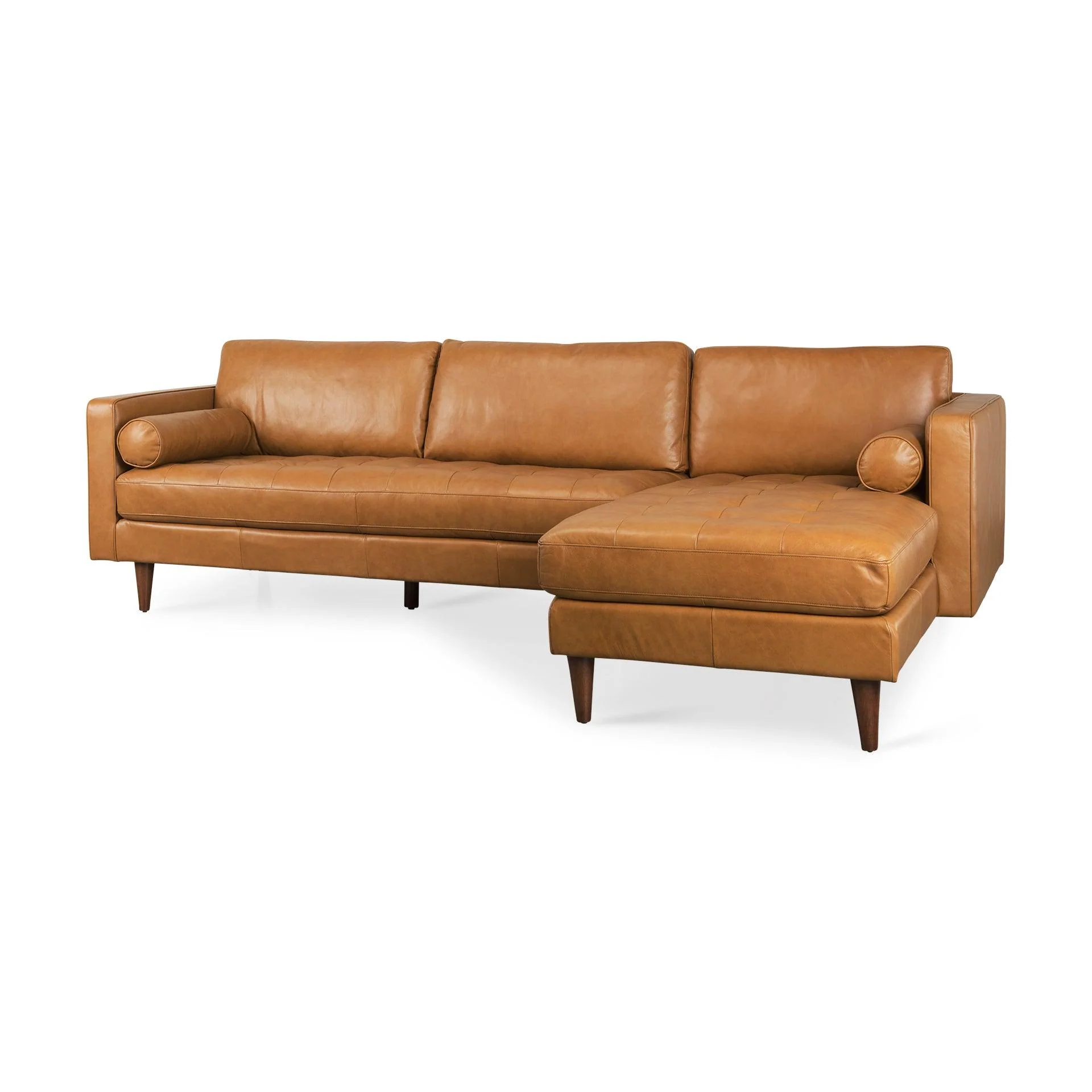 Svend 111.4L x 68.0W x 33.9H Tan Leather Right Chaise Sectional Sofa - Remutear