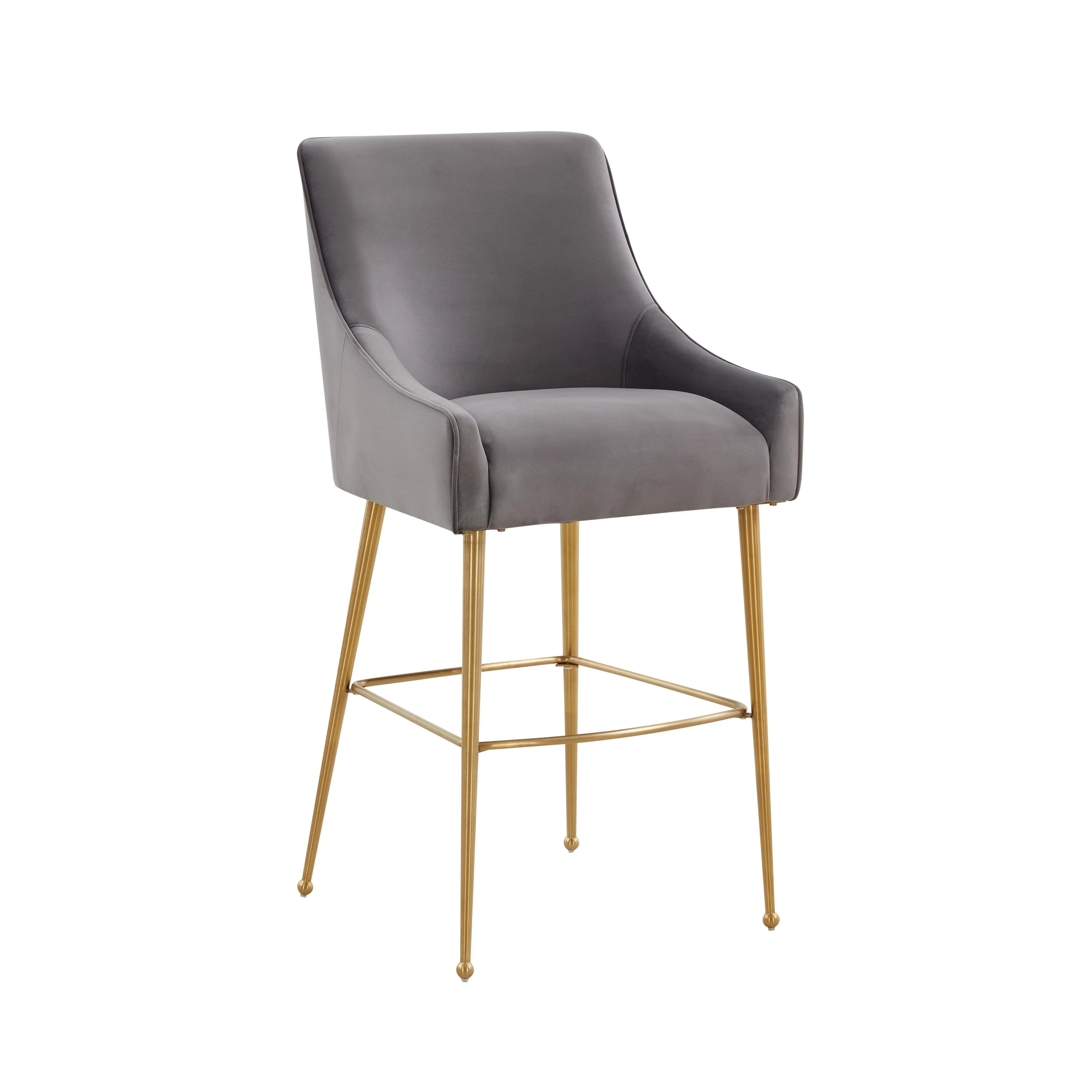 Beatrix Dark Grey Velvet Counter Stool - Gold Legs - Remutear