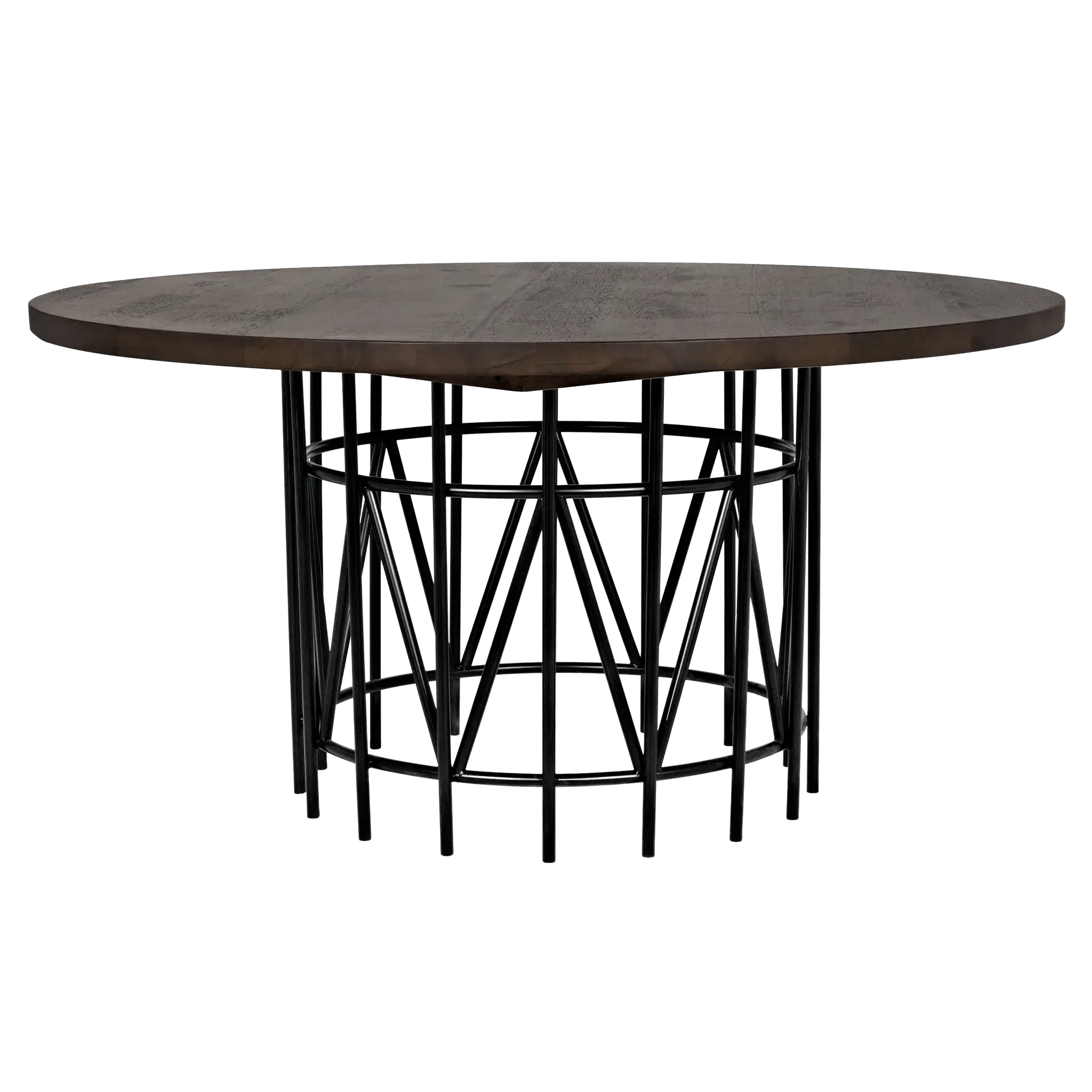 Silberman Dining Table, Dark Walnut W/Black Steel Base - Remutear