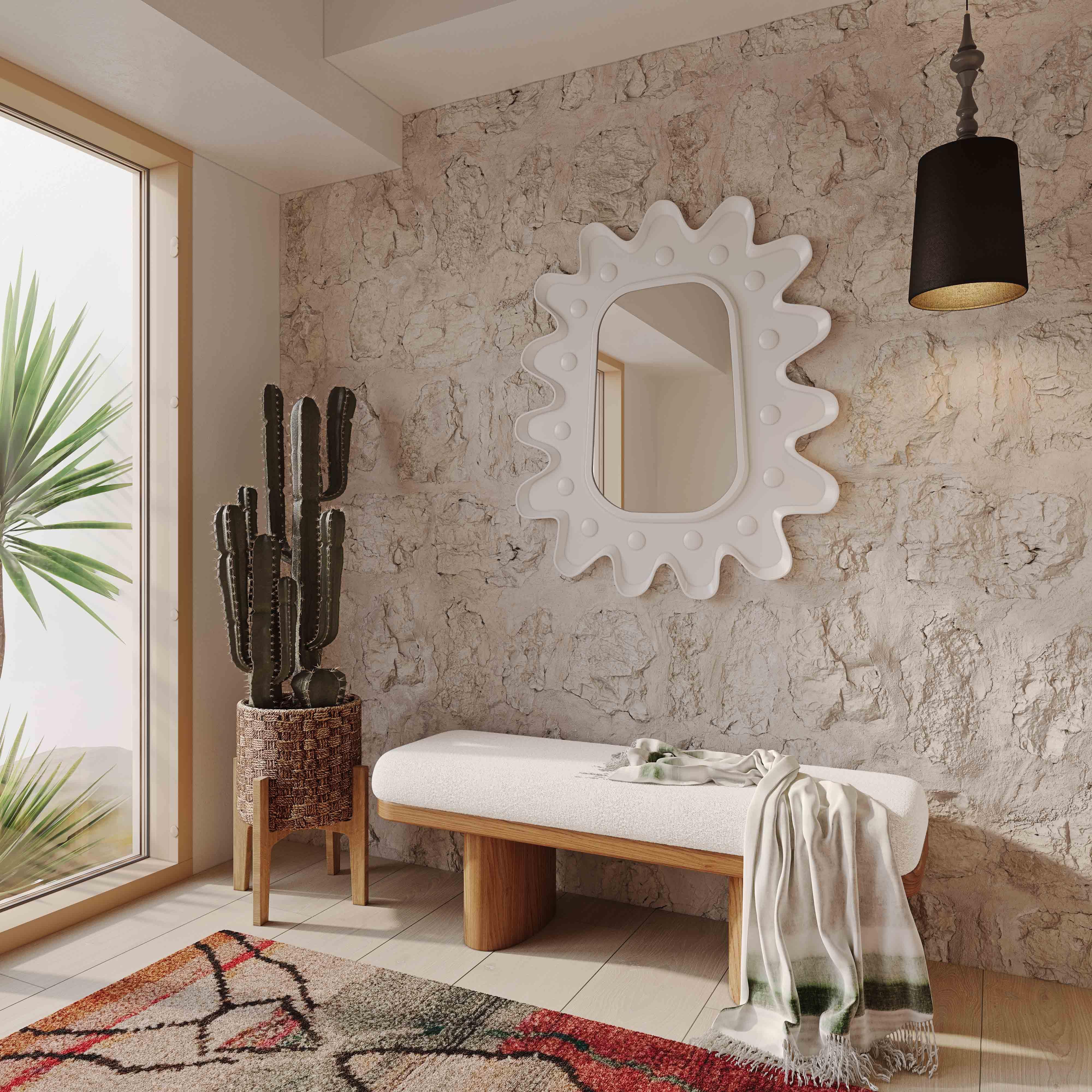 Ollie White Boucle Wooden Bench - Remutear