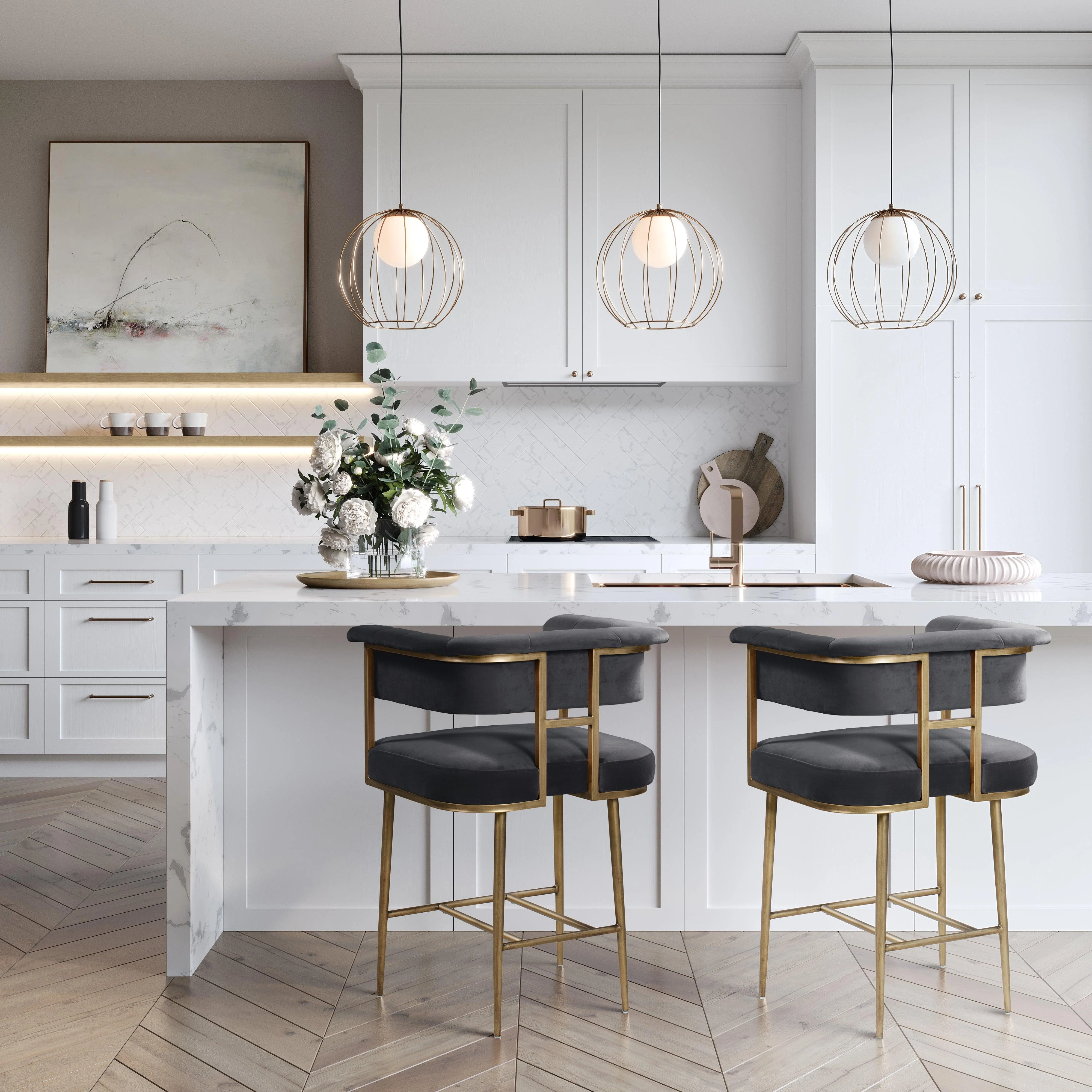 Astrid Grey Velvet Counter Stool - Remutear