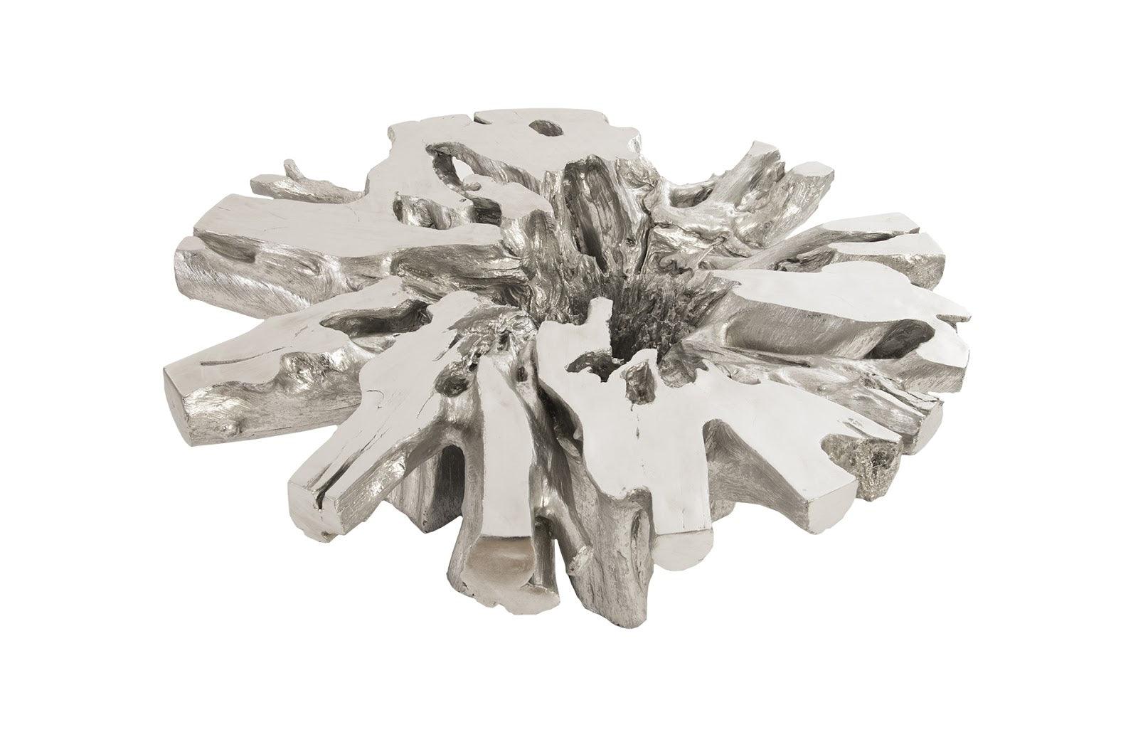 Otis Root Coffee Table with Glass, Silver Leaf - Remutear