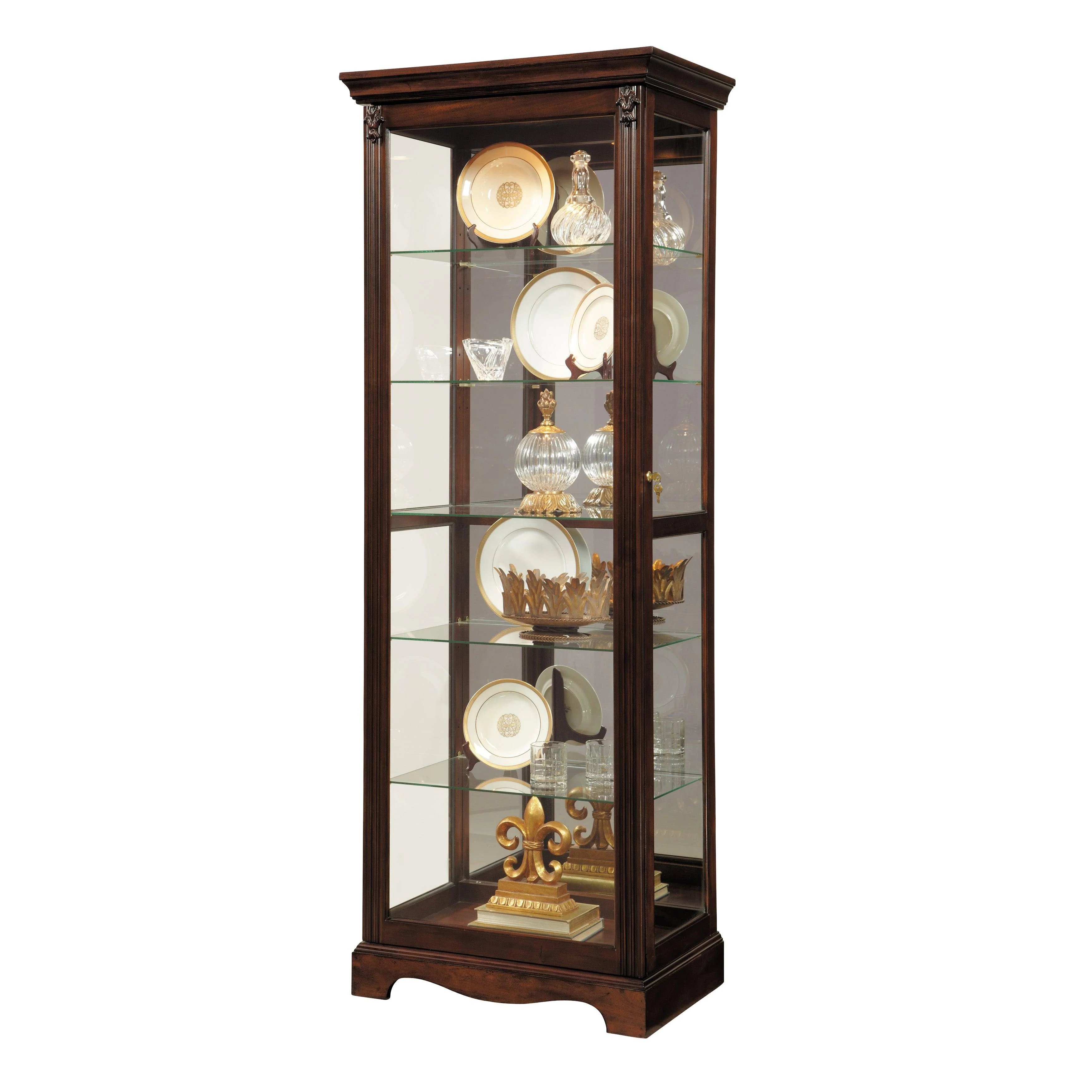 Carved 5 Shelf Mirrored Curio Cabinet - Remutear