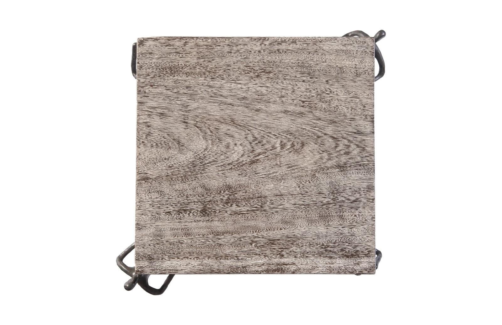 Atlas Side Table, Chamcha Wood, Gray Stone Finish, Metal - Remutear