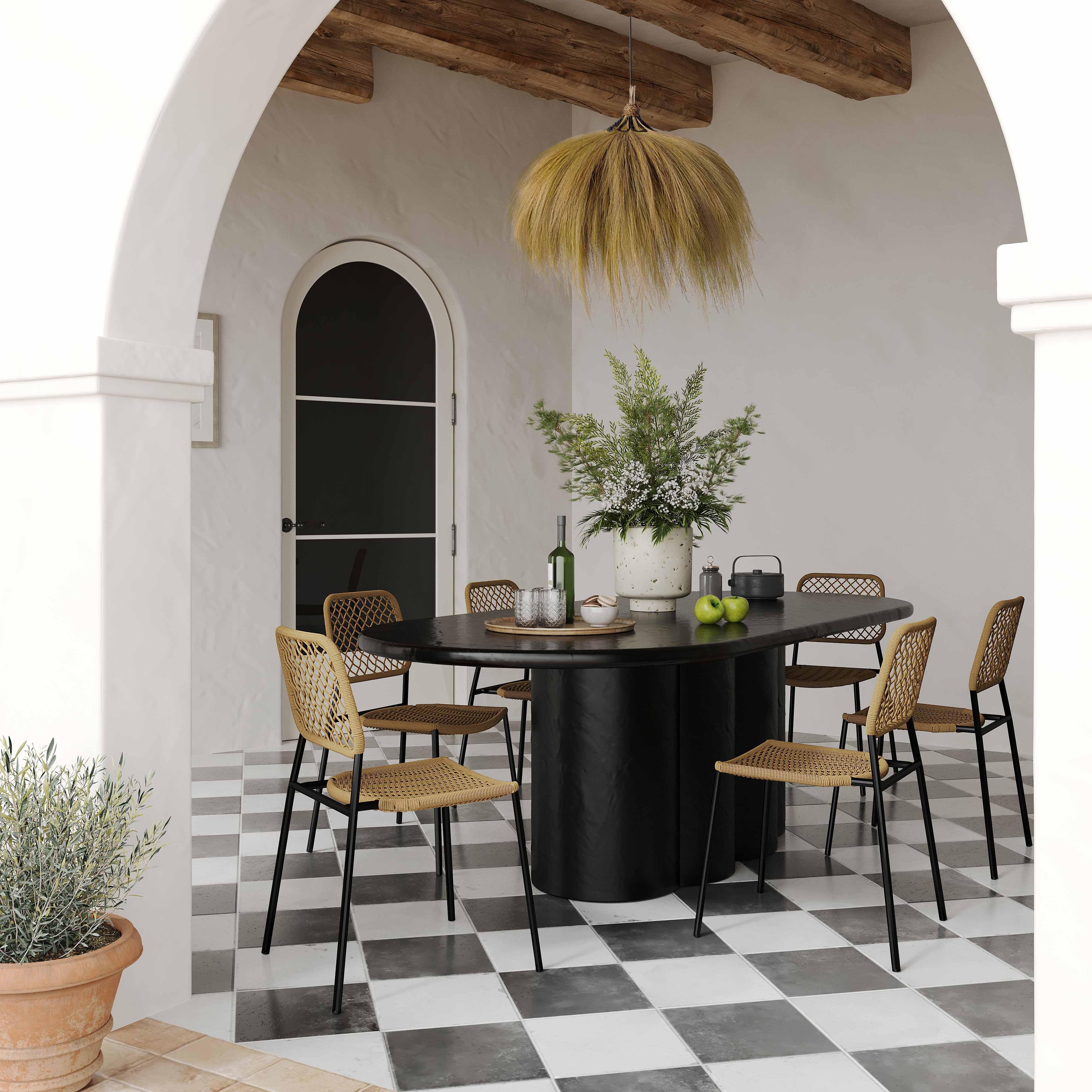 Elika Black Faux Plaster Oval Dining Table - Remutear