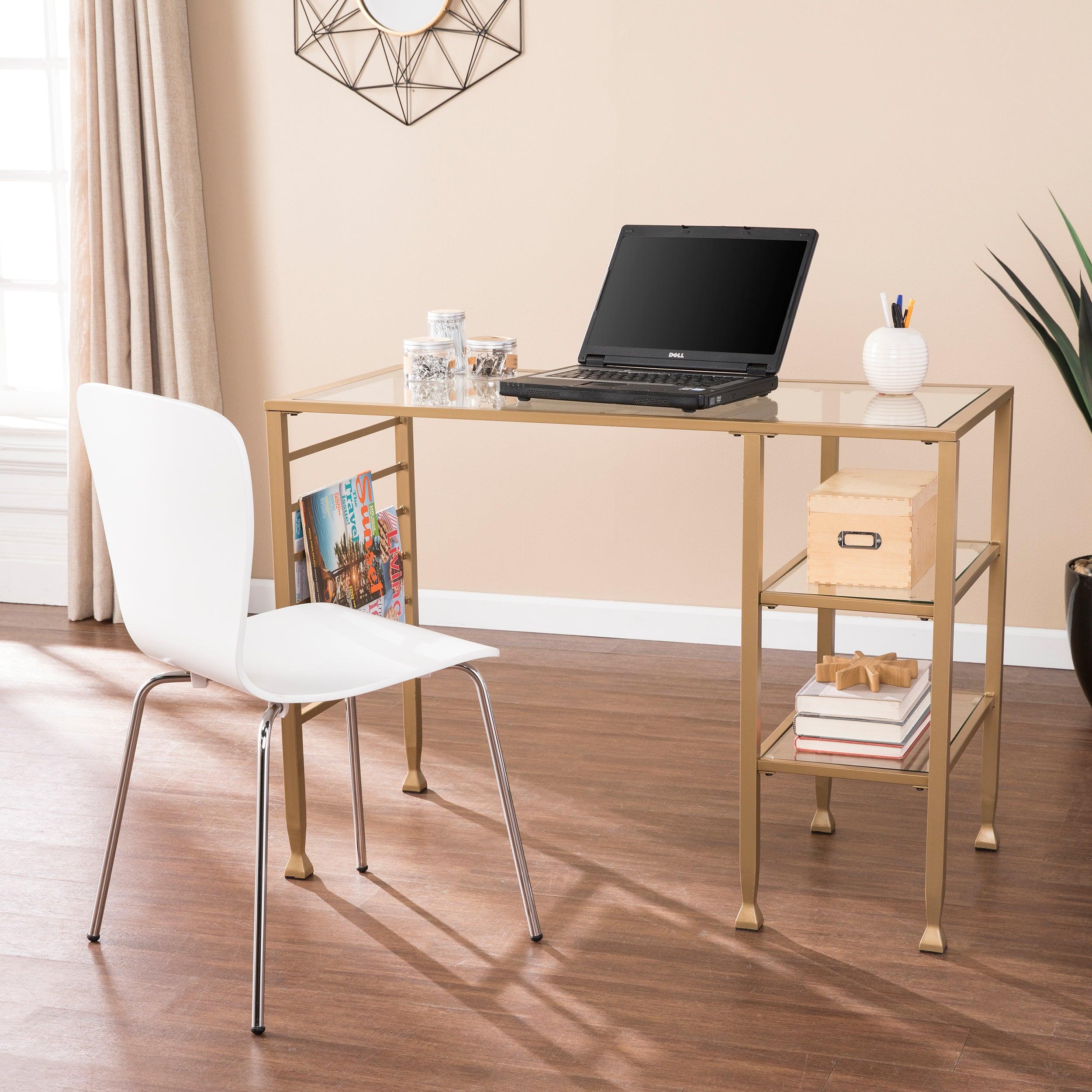 Jaymes Gold Metal/Glass Writing Desk - Remutear