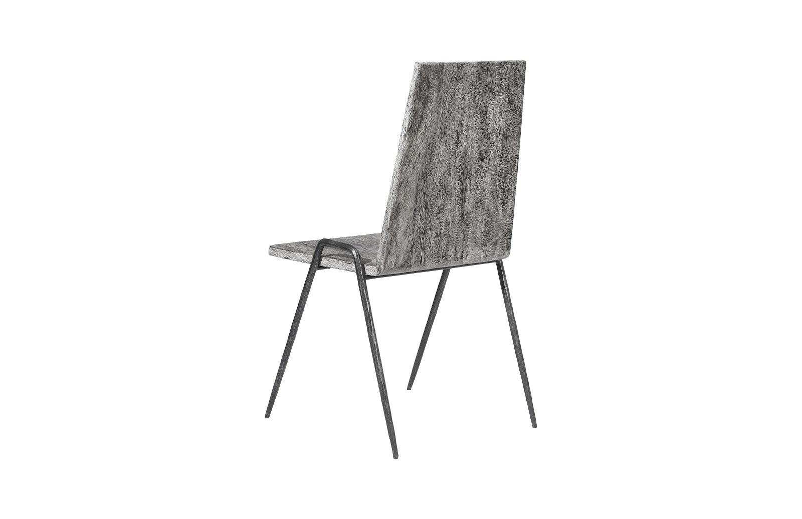 Forged Leg Dining Chair, Chamcha Wood, Gray Stone Finish, Metal - Remutear