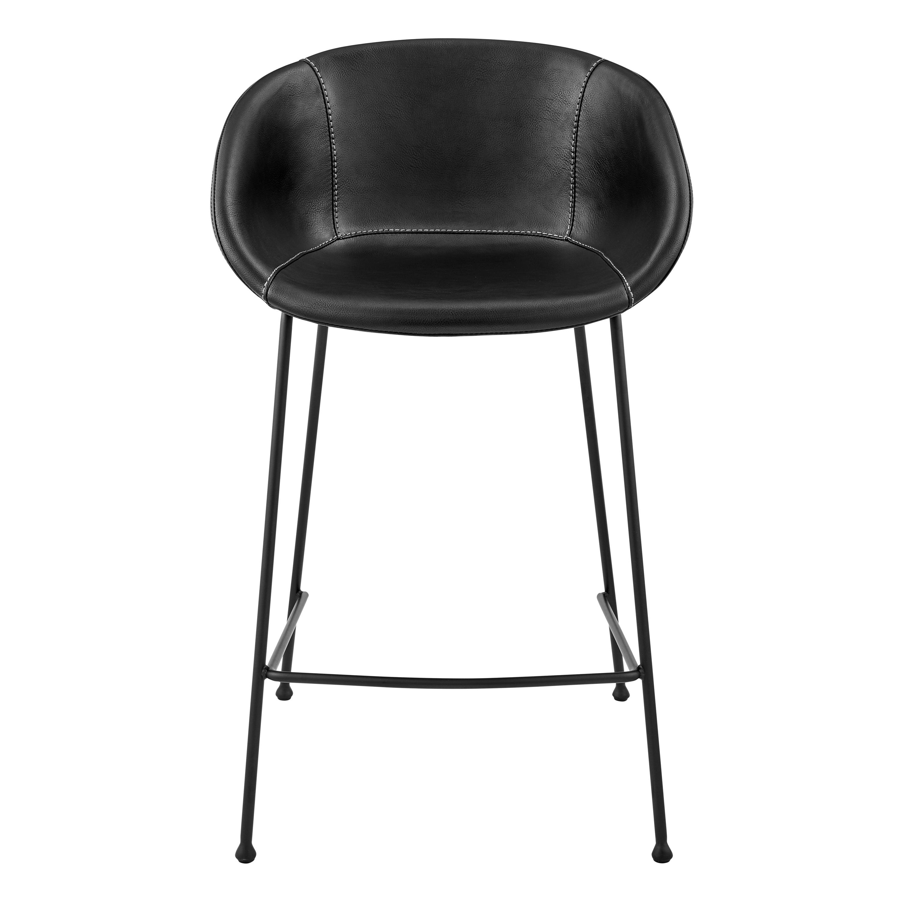 Zach-C Counter Stool with Leatherette and Matte Powder Coated Steel Frame and Legs - Set of 2 - Remutear