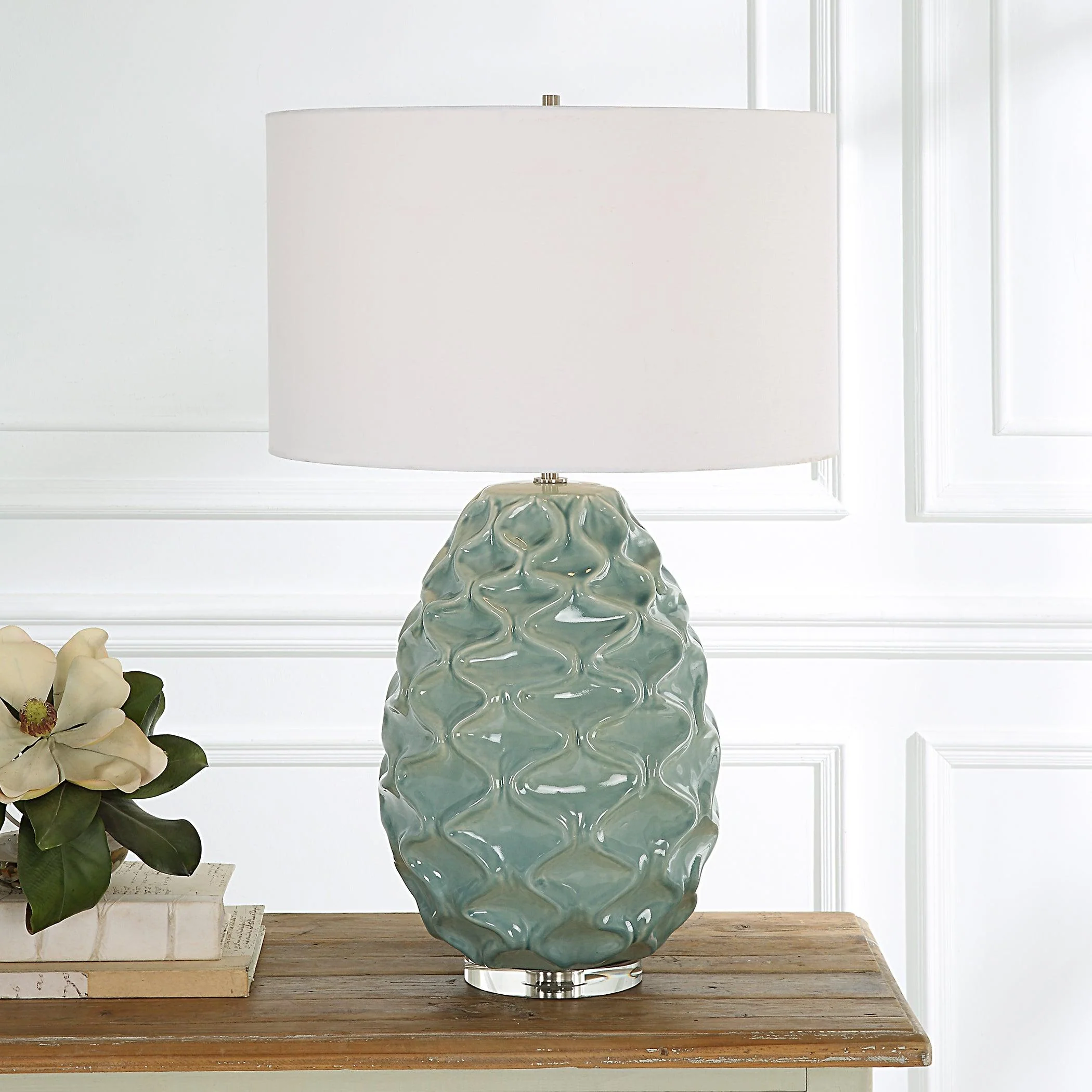 Laced Up Sea Foam Glass Table Lamp - Remutear