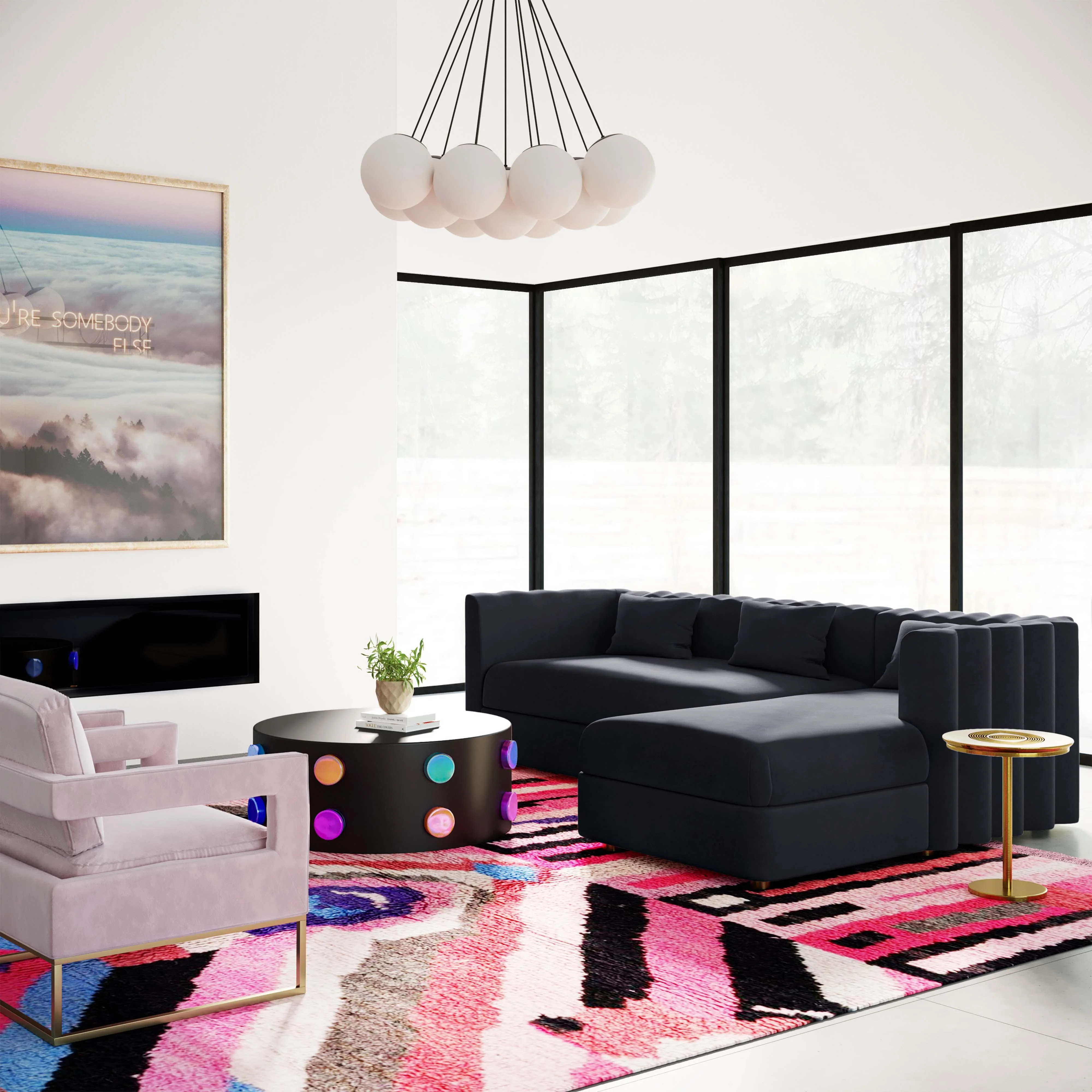 Callie Black Velvet Sectional - RAF - Remutear