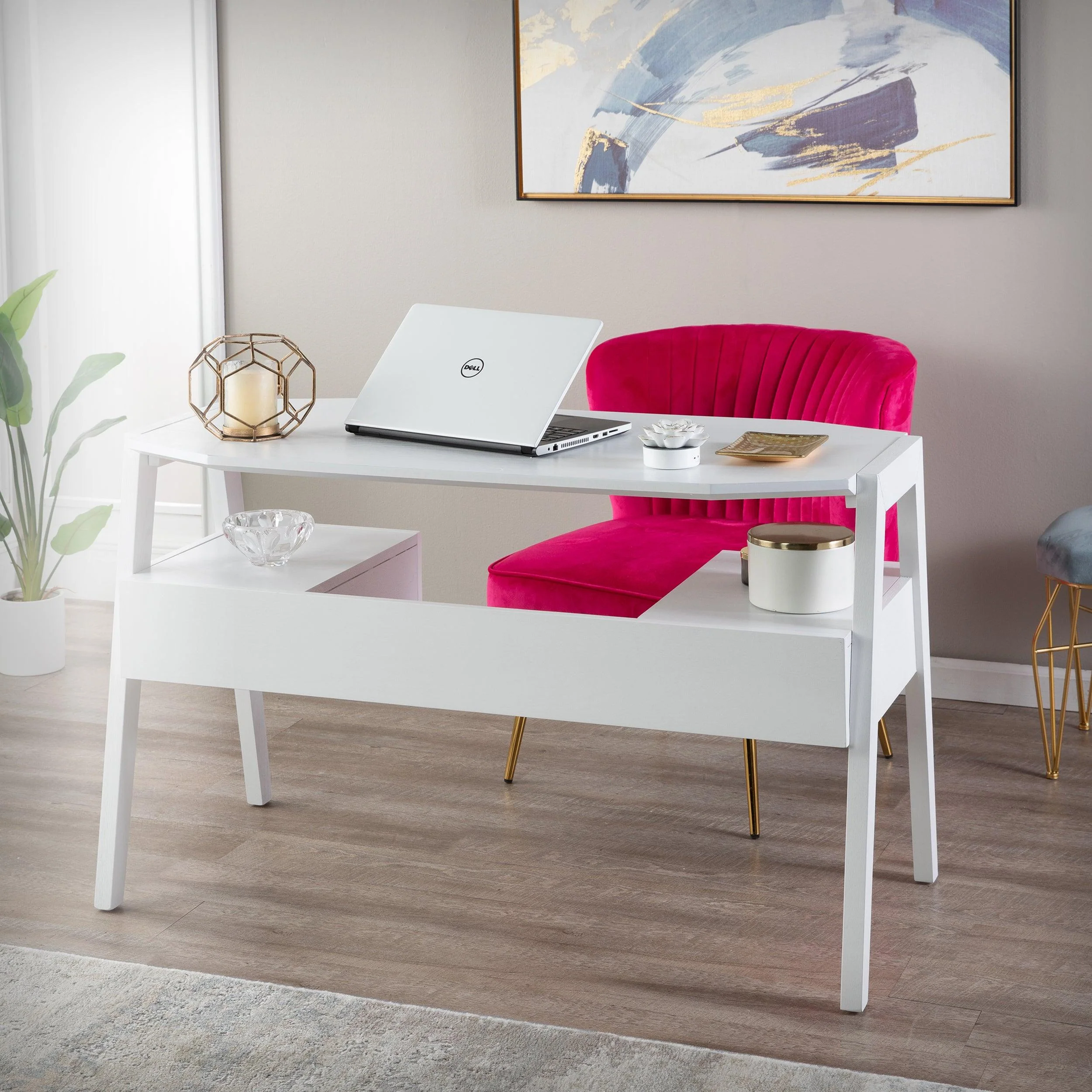 Clyden Midcentury Modern Writing Desk w/ Storage - White - Remutear