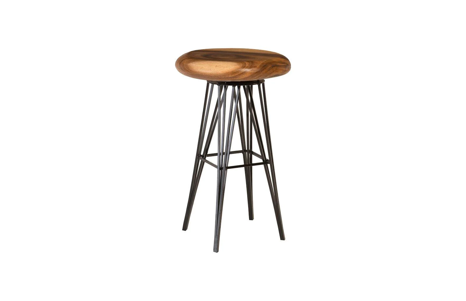 String Bar Stool on Black Metal Legs, Swivel Seat, Chamcha Wood, Natural - Remutear