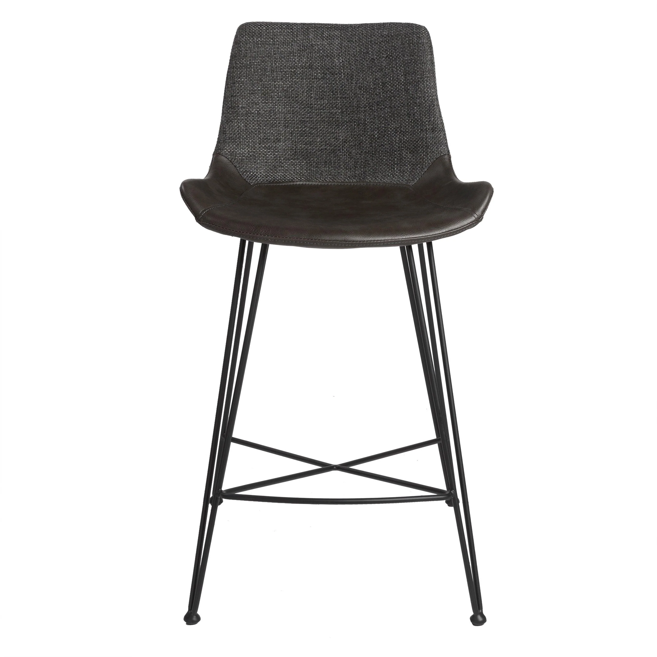 Alisa Counter Stool in Dark Gray Fabric and Dark Gray PU with Matte Black Legs - Set of 1 - Remutear