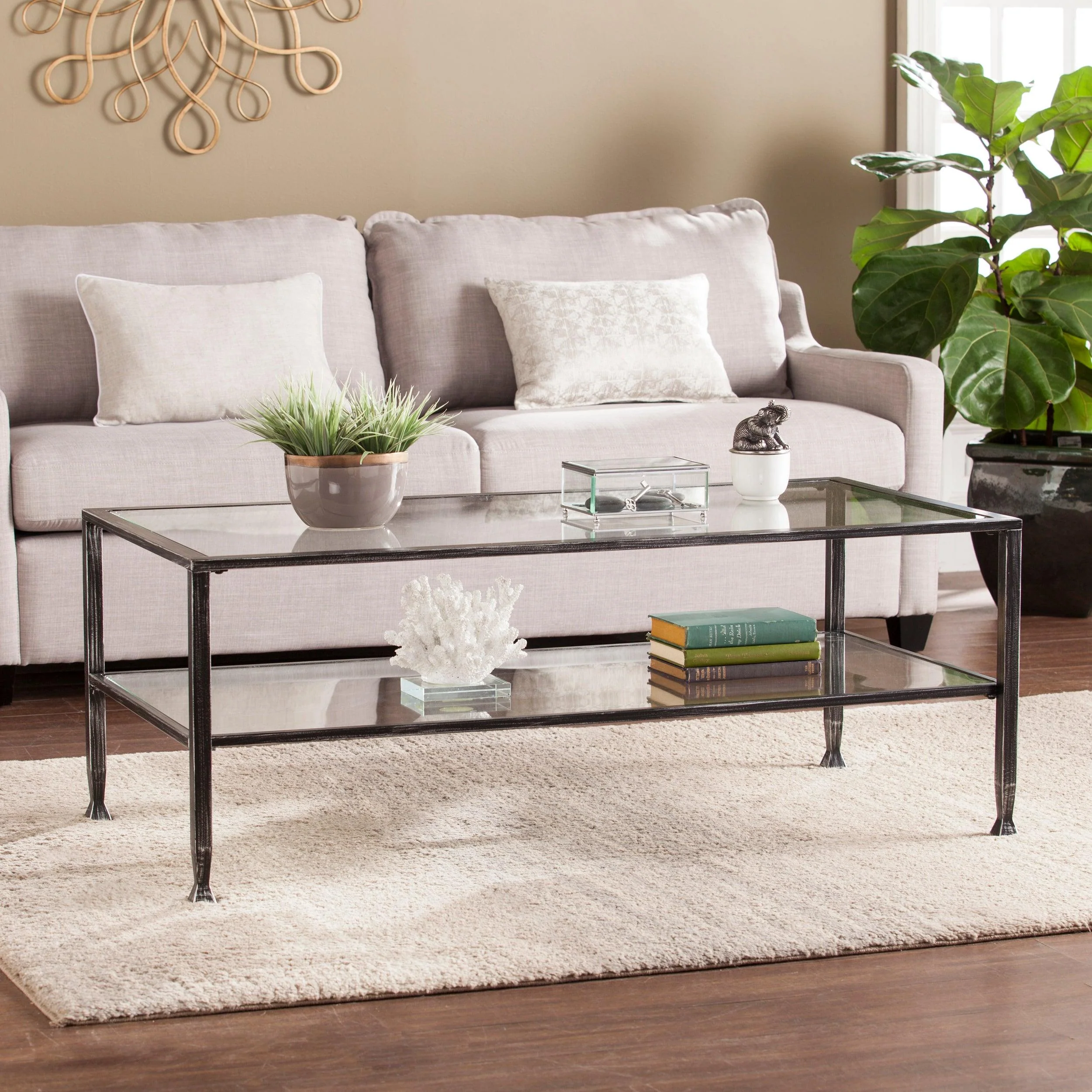 Jaymes Metal/Glass Rectangular Open Shelf Cocktail Table - Black - Remutear