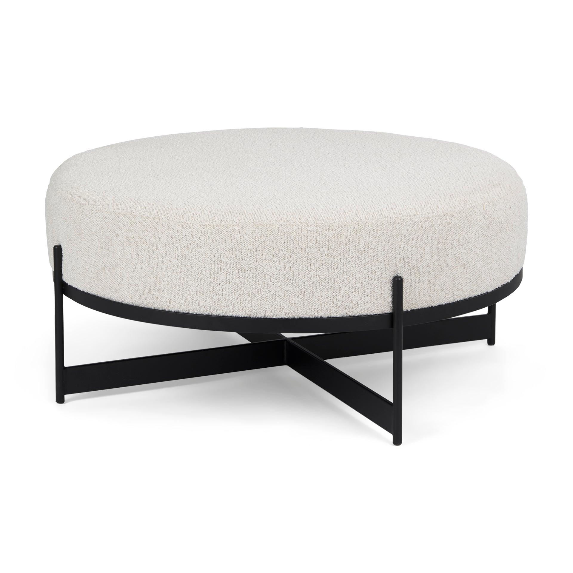 Amelia 35.8L x 35.8W x 15.0H Cream Boucle W/Black Metal Upholstered Ottoman - Remutear