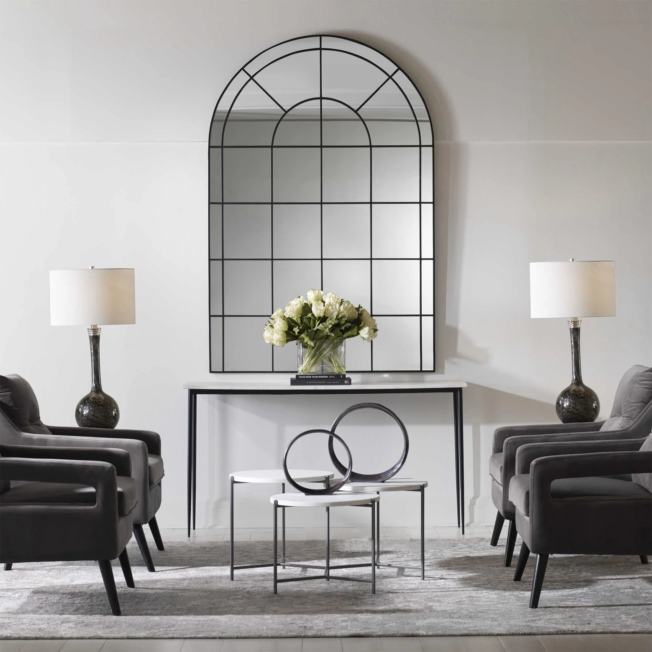 GRANTOLA BLACK ARCH IRON MIRROR - Remutear
